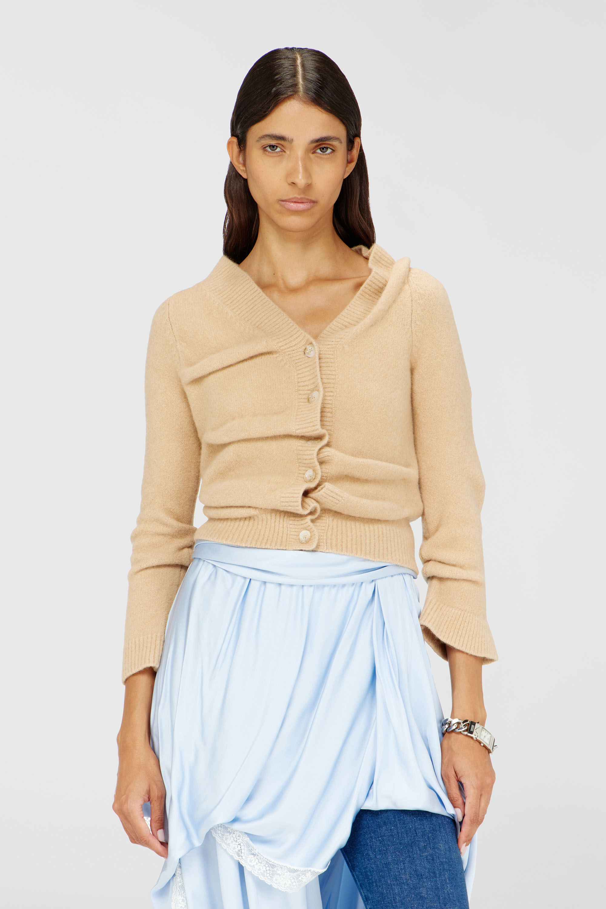 Diesel - M-AVA, Cardigan corto in maglia follata dalla texture increspata Donna in Beige - 3