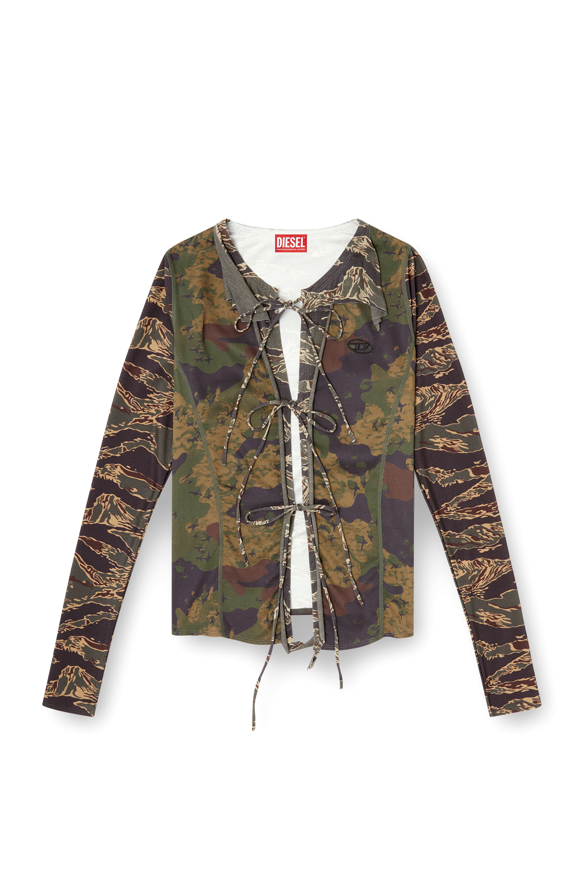 Diesel - T-AFRY, Cardican con lacci e stampe camouflage Donna in Verde - 3