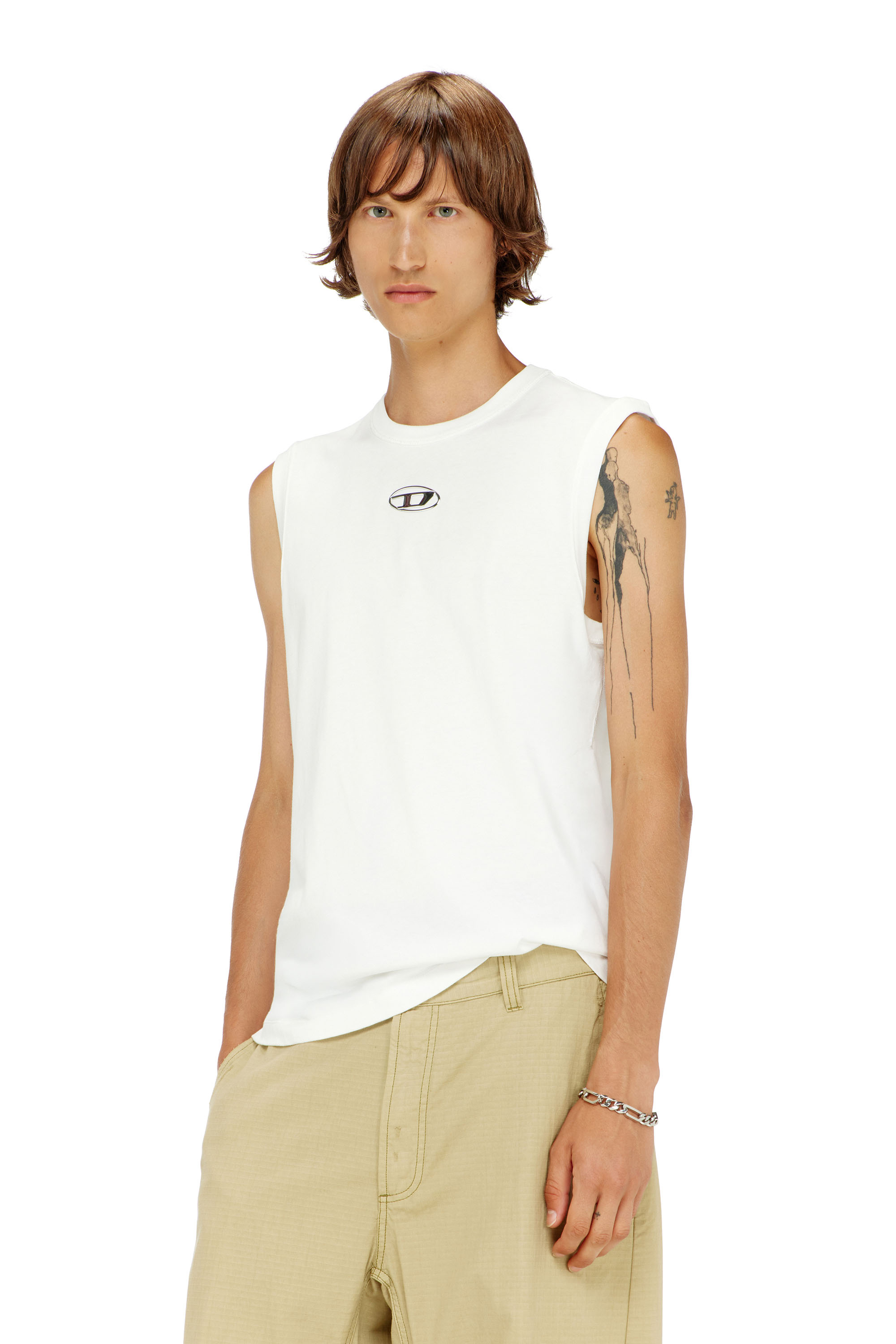 Diesel - T-BISCO-IOD, Canotta in cotone con Oval D metallizzata Uomo in Bianco - 1
