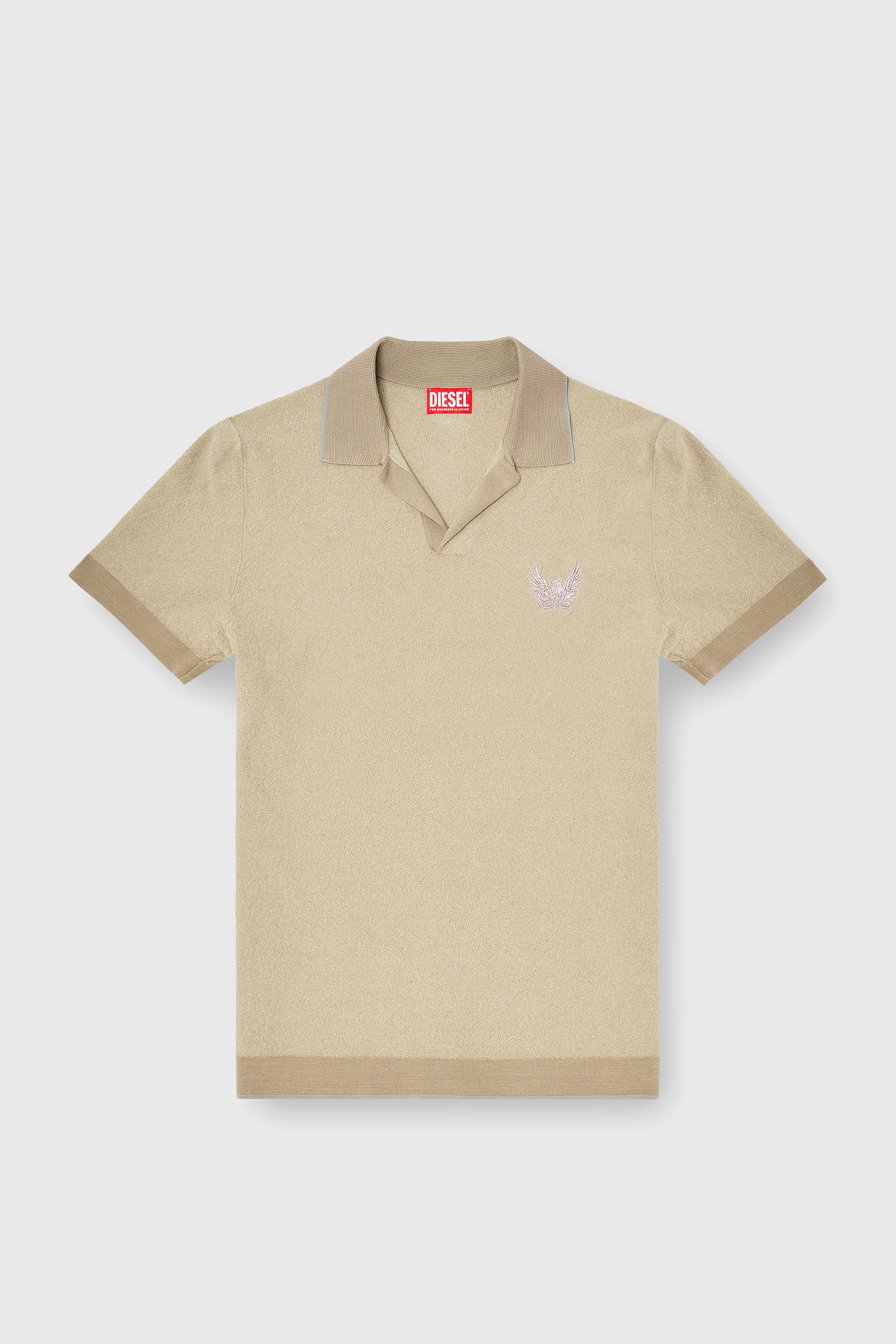 Diesel - K-RAILES, Polo in maglia boucl&eacute; con logo Phoenix Uomo in Beige - 2