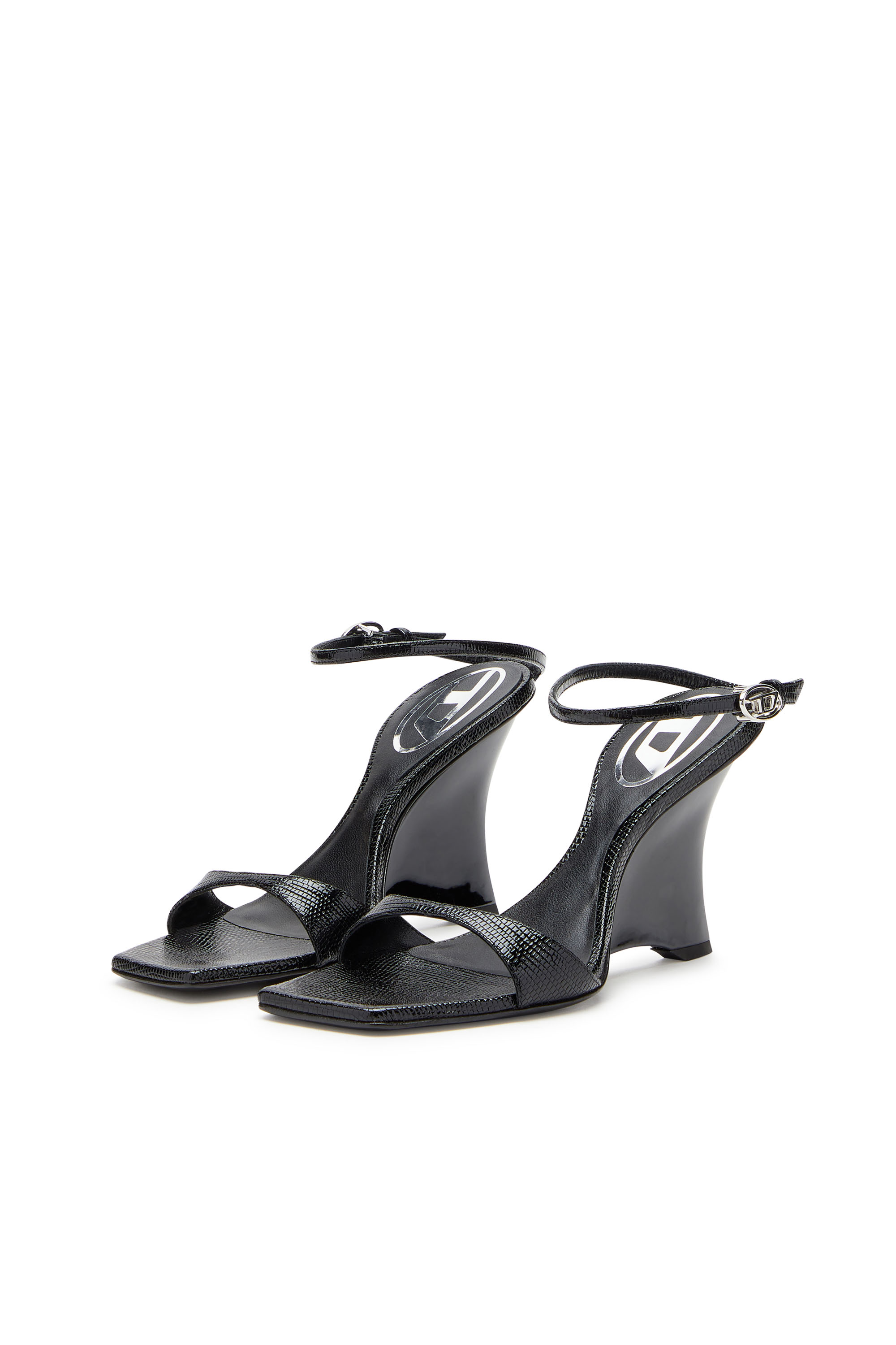 D-AMBER SANDAL WEDGE, Nero Diesel - D-AMBER SANDAL WEDGE, D-Amber-Sandali a zeppa in pelle effetto lucertola Donna in Nero - 8