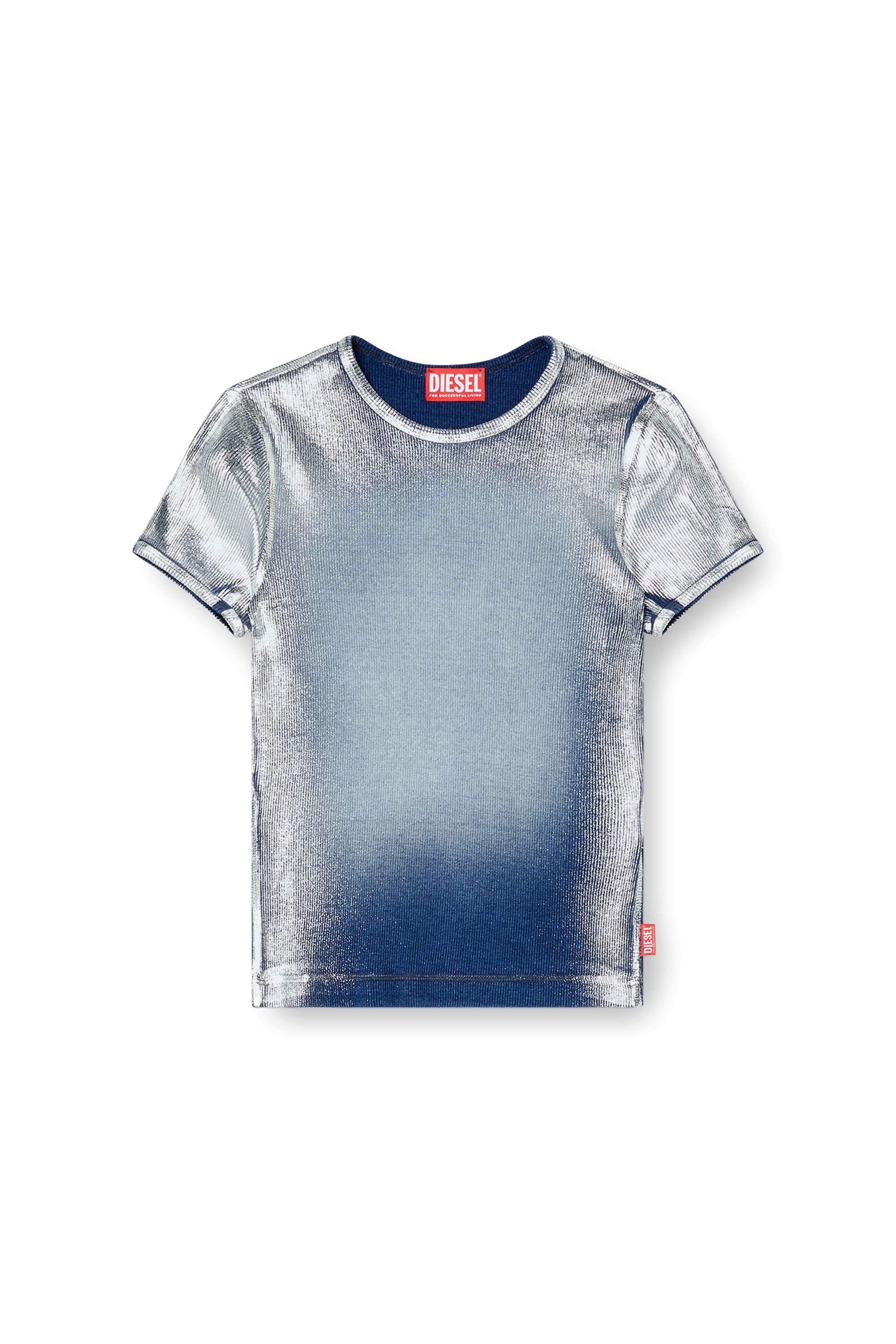 Diesel - T-ELE-LONG-Q1, T-shirt con sfumature metalliche Donna in Blu - 3