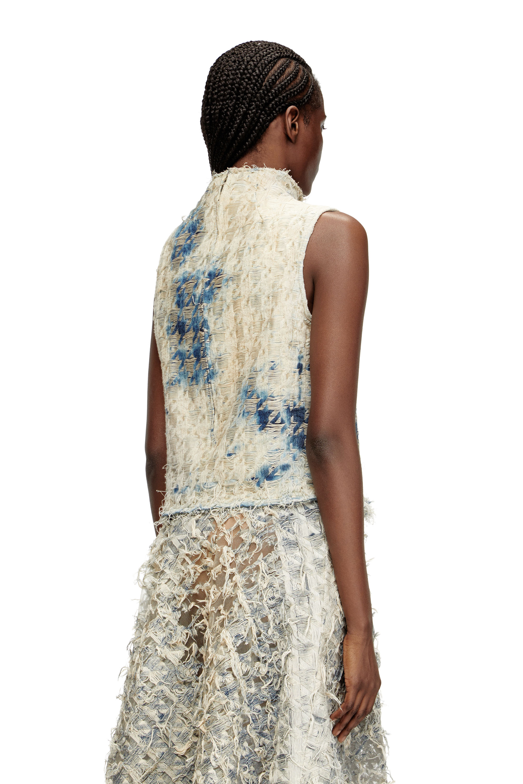 Diesel - DE-TAPI-FSH2, Top senza maniche in denim pied-de-poule Donna in Blu - 4