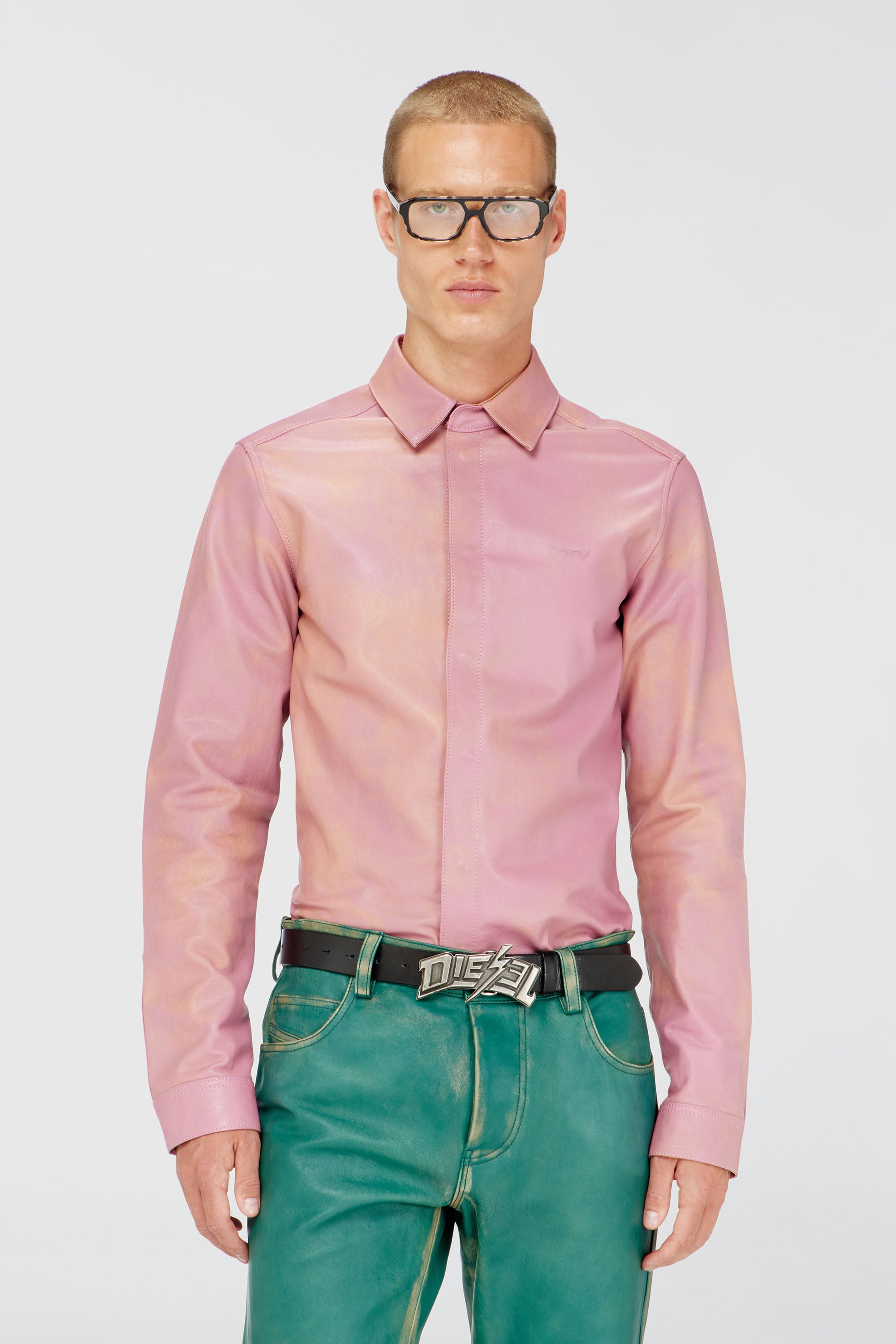 Diesel - S-CIRT, Camicia in pelle lavorata Uomo in Rosa - 1