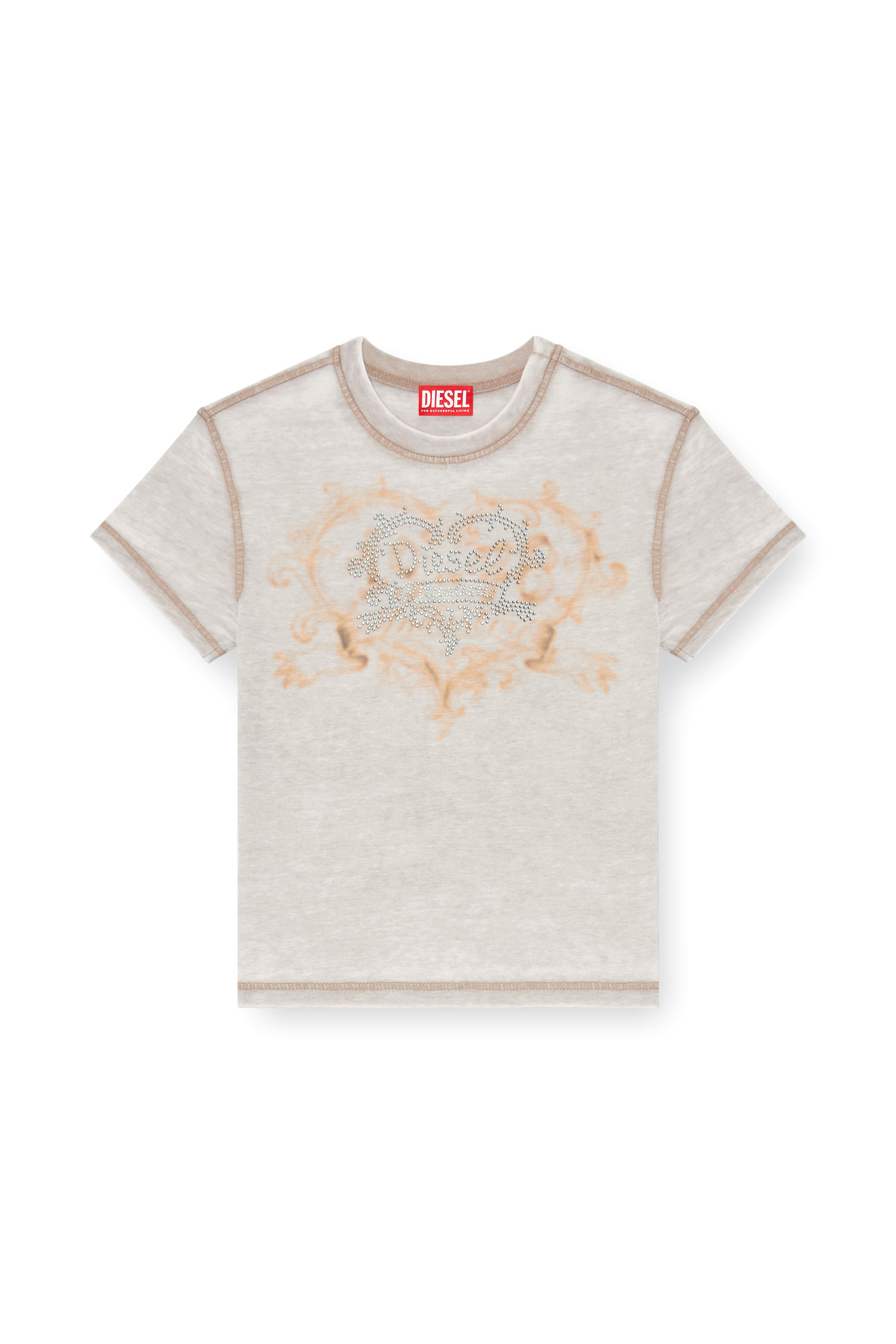 Diesel - T-ILA-AA1, T-shirt in jersey con strass ed effetto burnout Donna in Grigio - 3