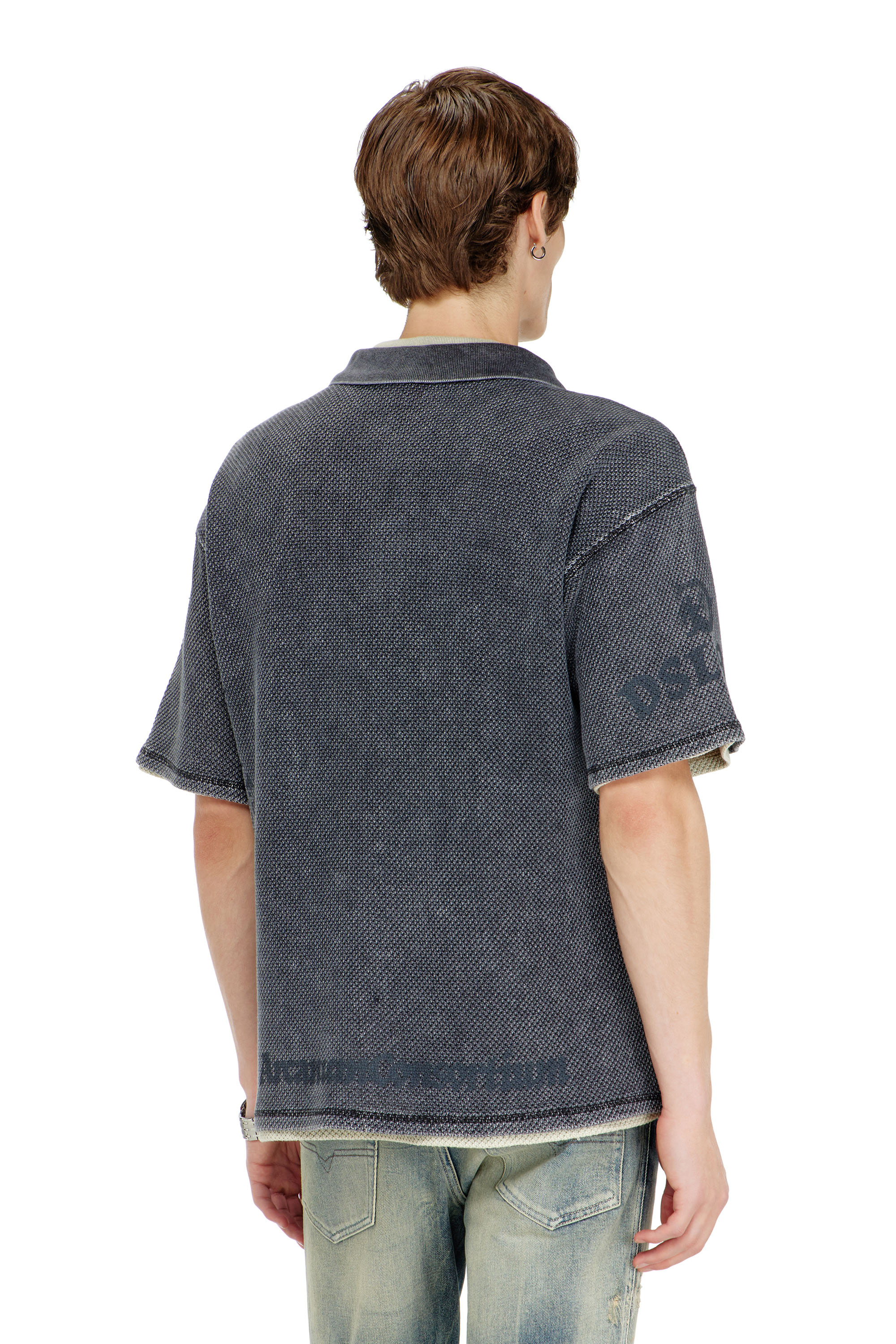 Diesel - T-ERRY-ZIP, Polo in mesh jacquard con stampa Phoenix Uomo in Grigio - 4