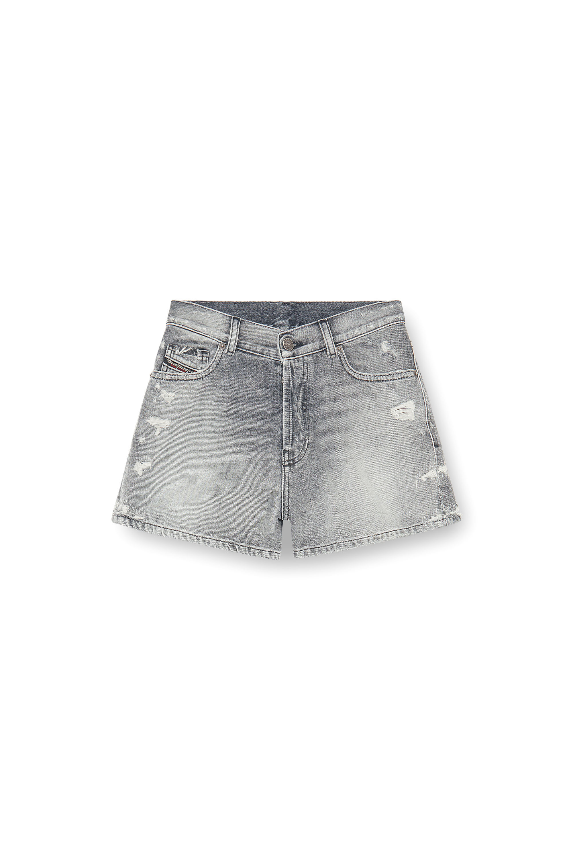 Diesel - DE-HELIOS, Shorts in denim con orli sfrangiati Donna in Grigio - 2