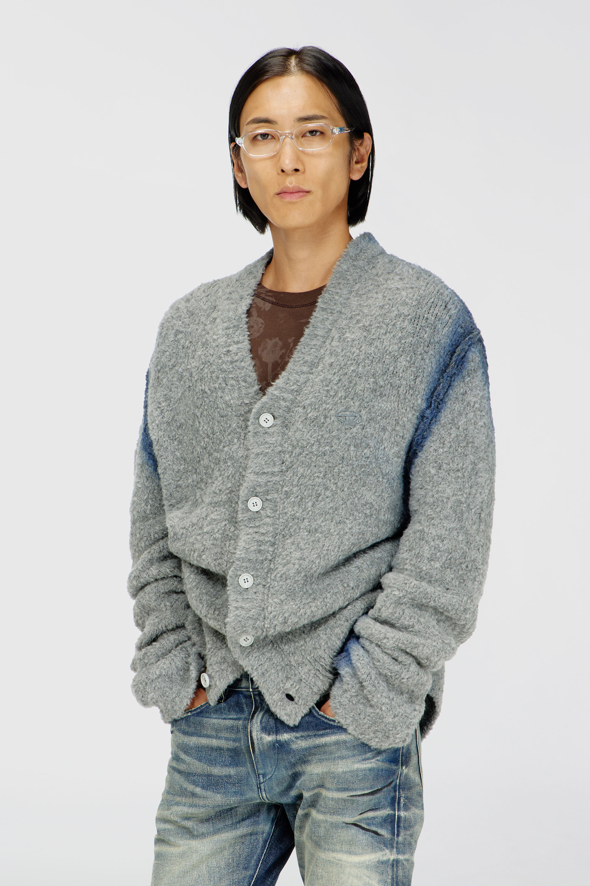 Diesel - K-REMO, Cardigan in misto alpaca con cuciture effetto spray Uomo in Grigio - 1