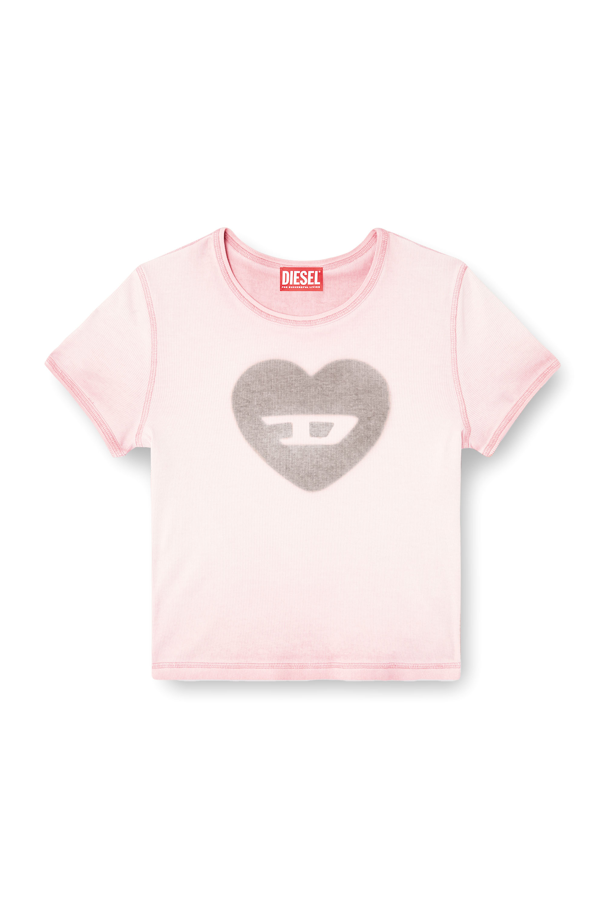 Diesel - T-ELE, T-shirt a costine con cuore D effetto acquerello Donna in Rosa - 2