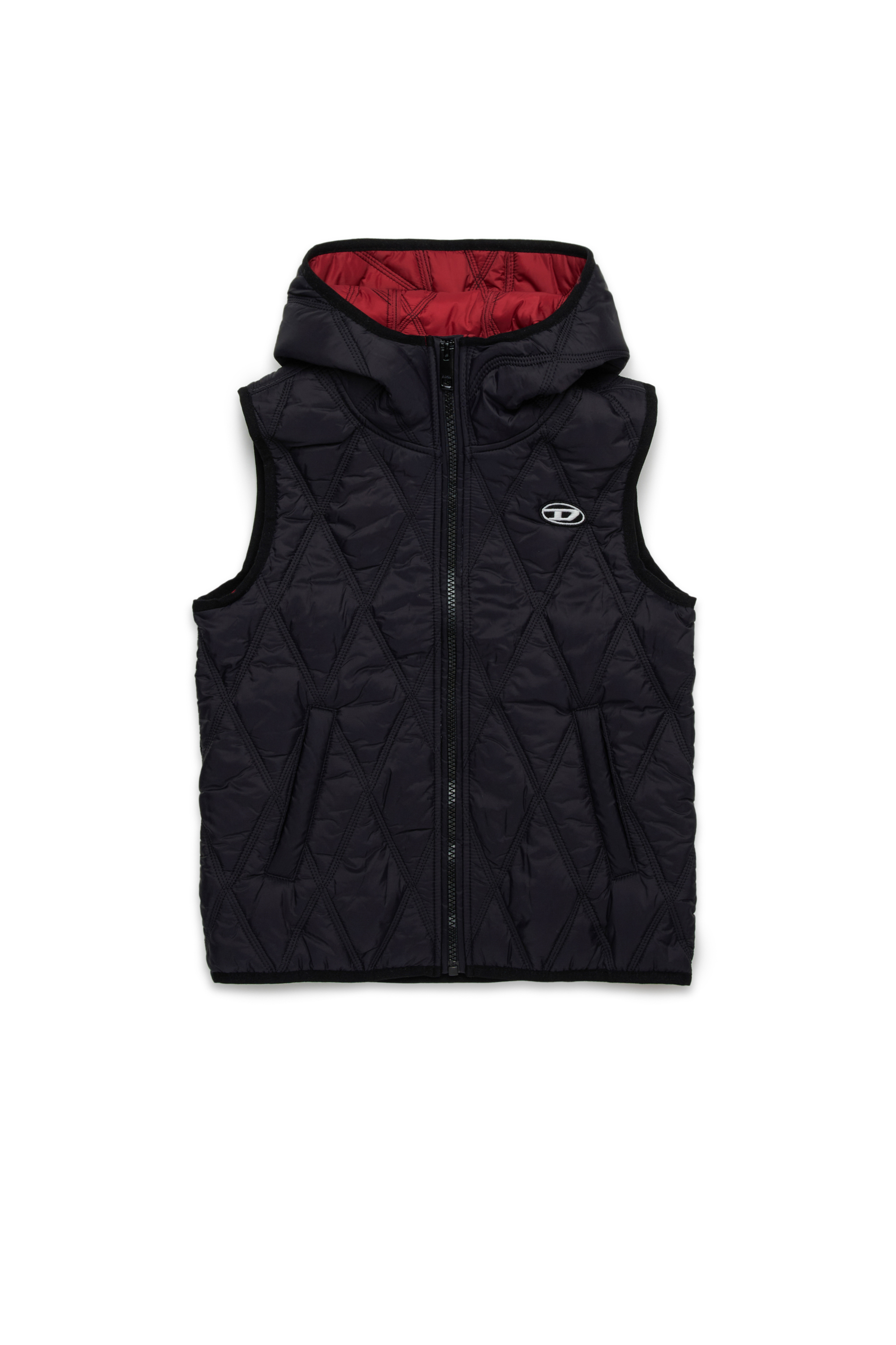 Diesel - JFOKKLOGO, Gilet in nylon trapuntato con cappuccio Unisex in Nero - 1