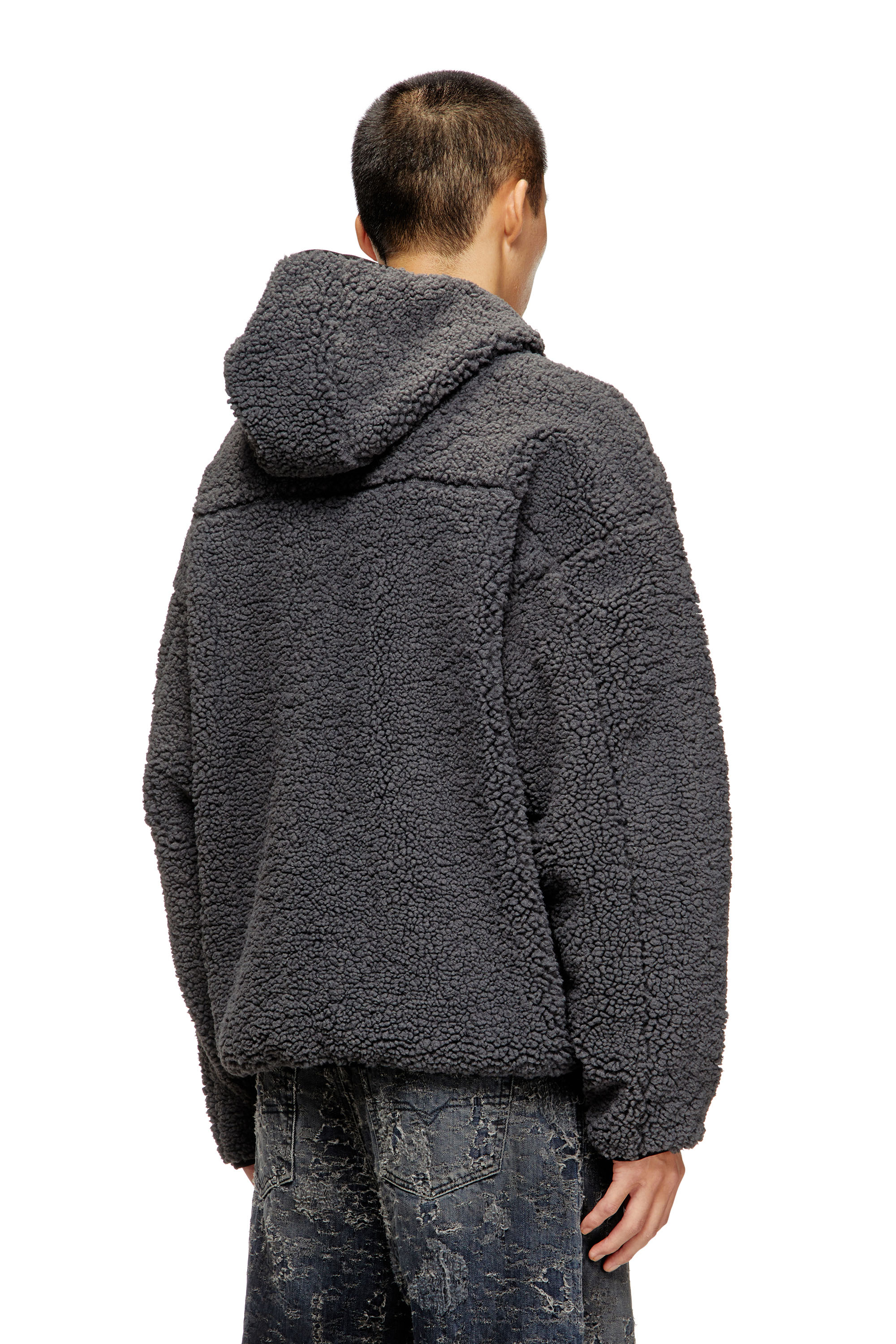 Diesel - S-ZAT, Felpa teddy con cappuccio Uomo in Grigio - 4
