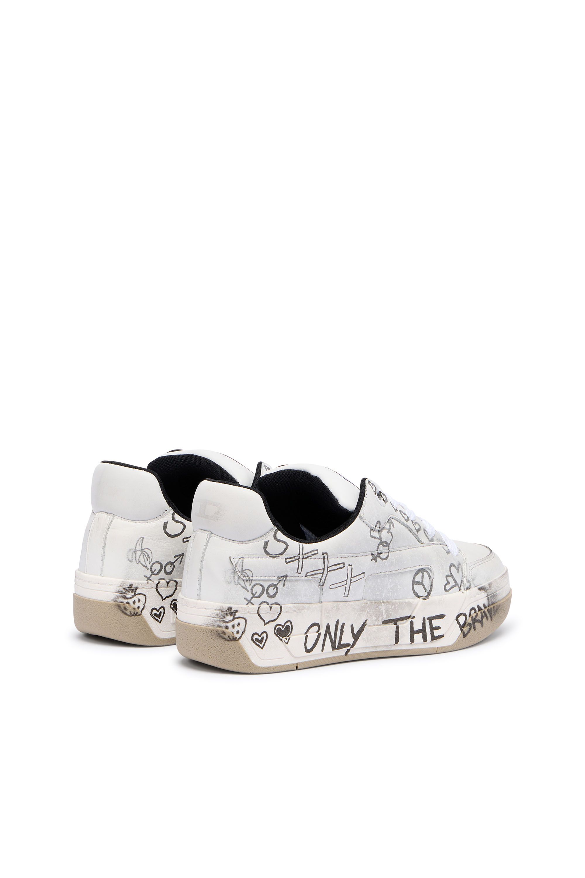 Diesel - S-D-OLLIE LOW, S-D-Ollie-Sneaker in pelle con stampa graffiti Uomo in Bianco - 3
