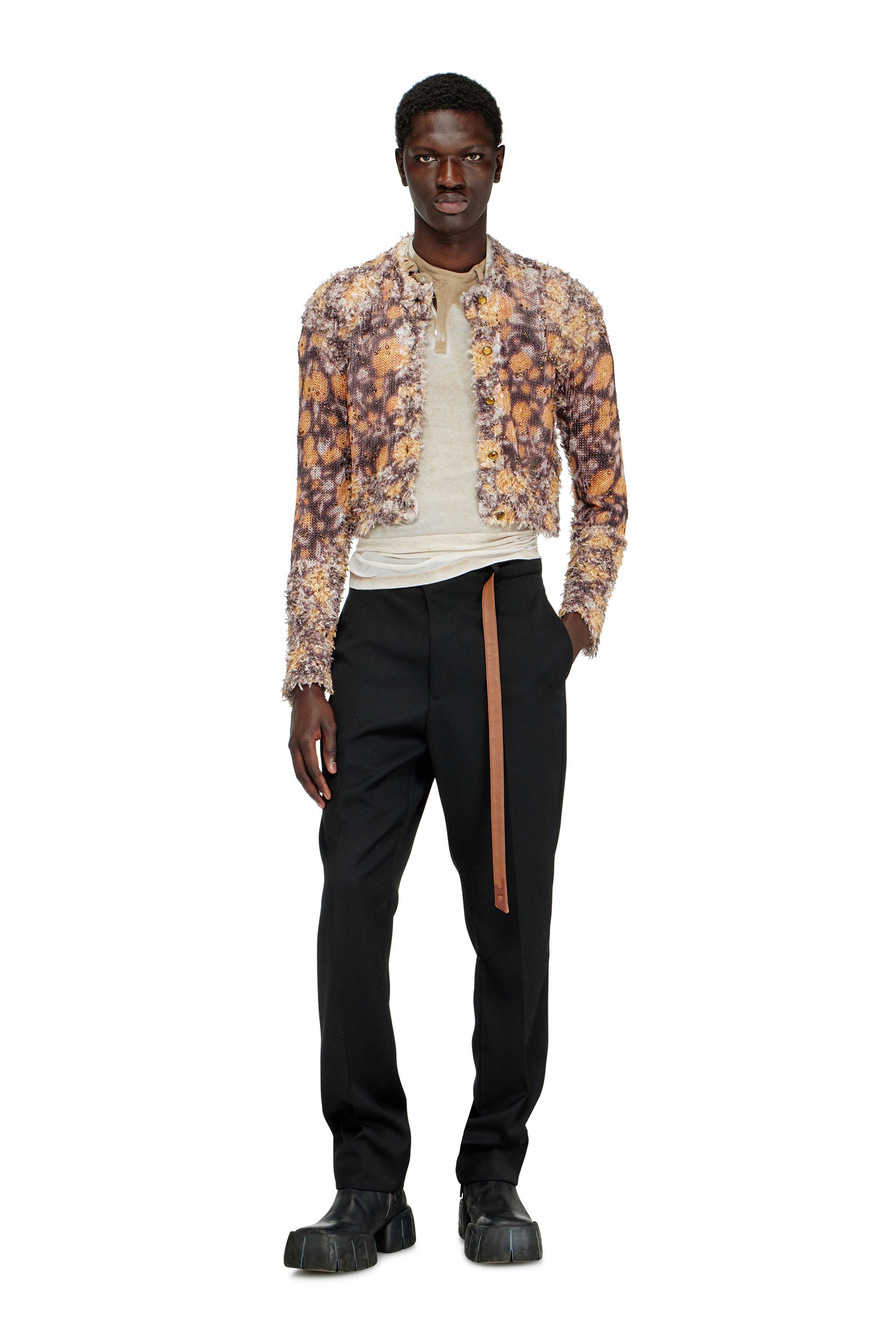 Diesel - M-LINNEA, Cardigan cropped con stampa e cristalli Donna in Marrone - 4