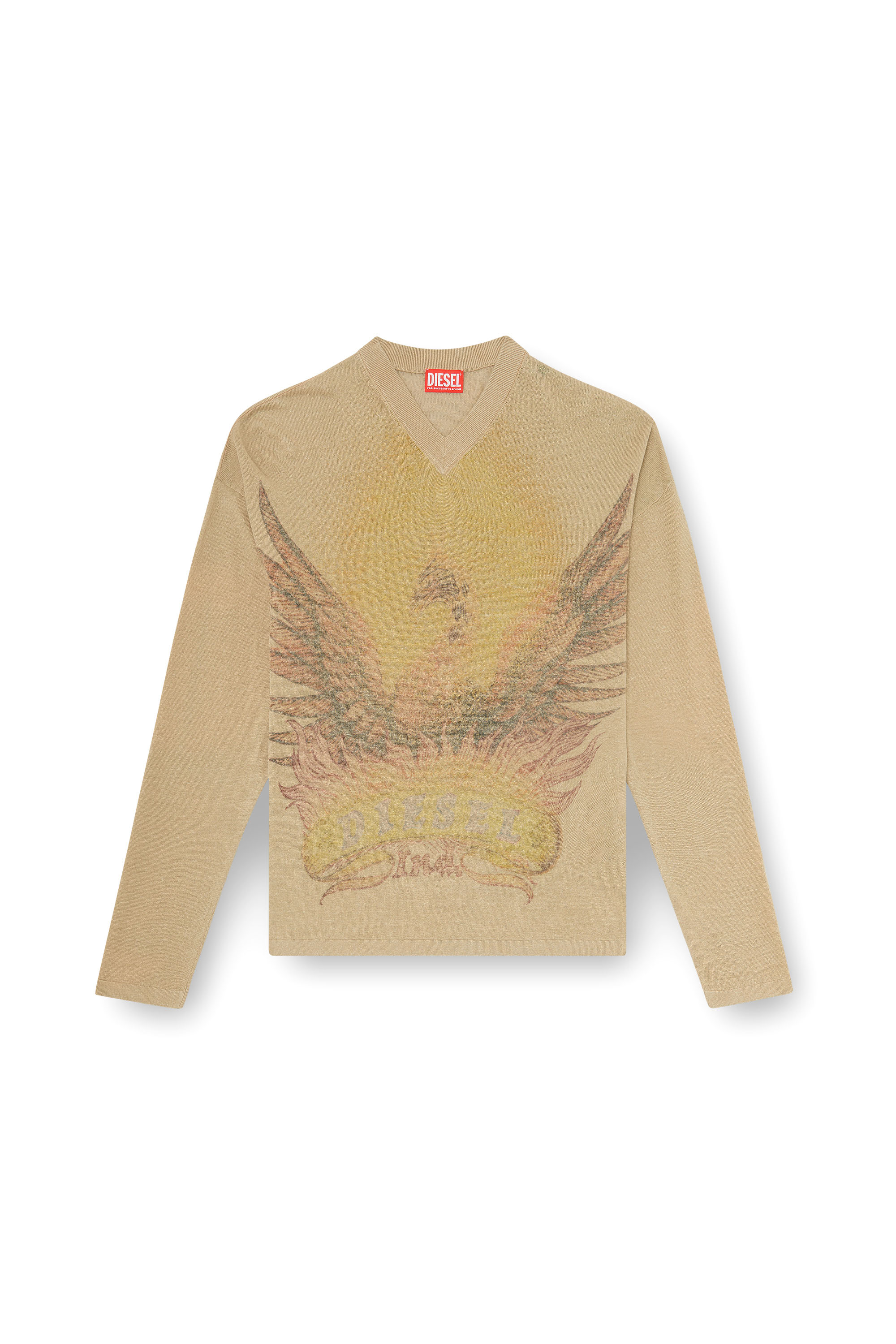 Diesel - K-ARMINS, Maglia in lino con stampa Phoenix effetto faded Uomo in Beige - 3
