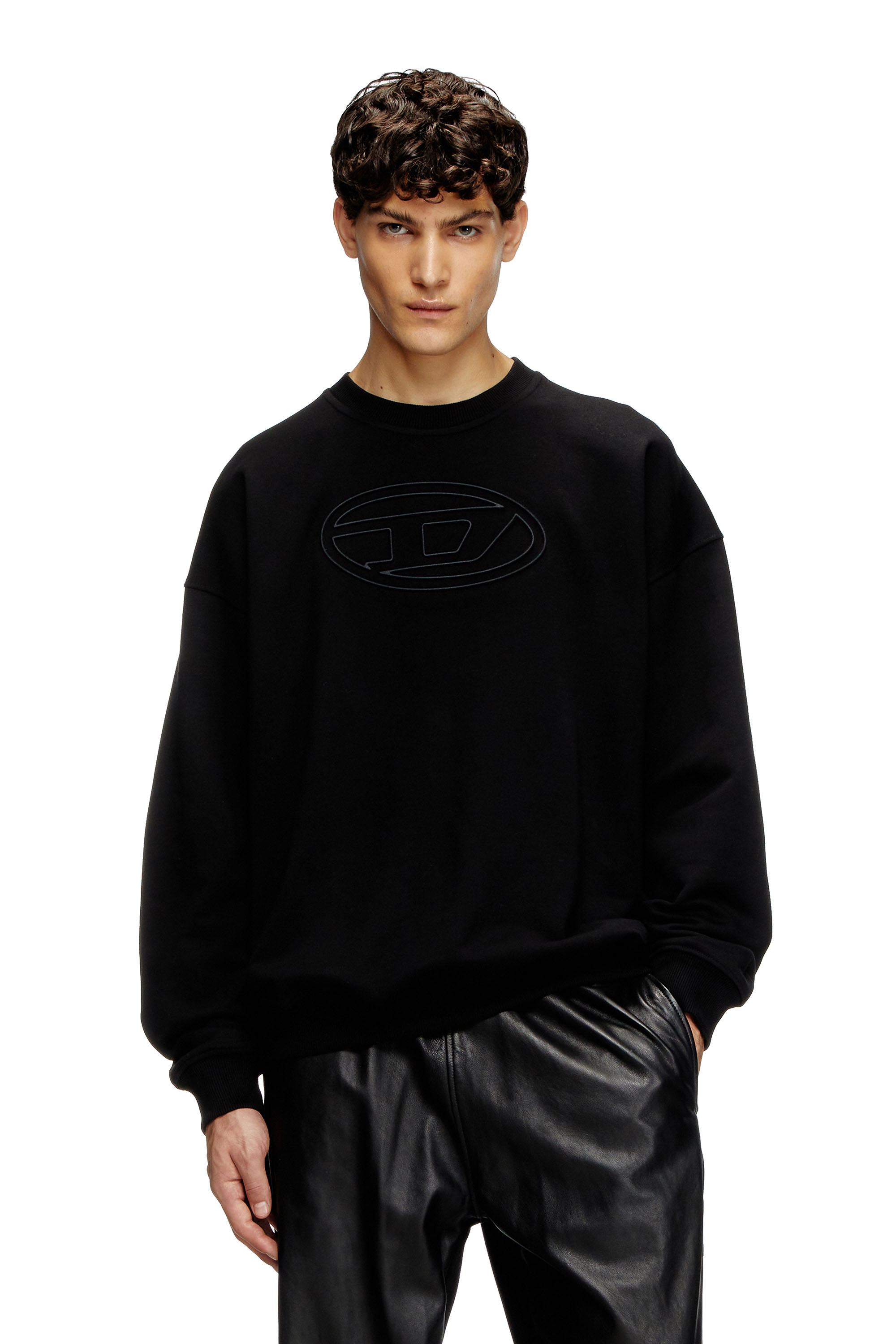 Diesel - S-MART-BIGOVAL, Felpa con Oval D a rilievo Uomo in Nero - 1