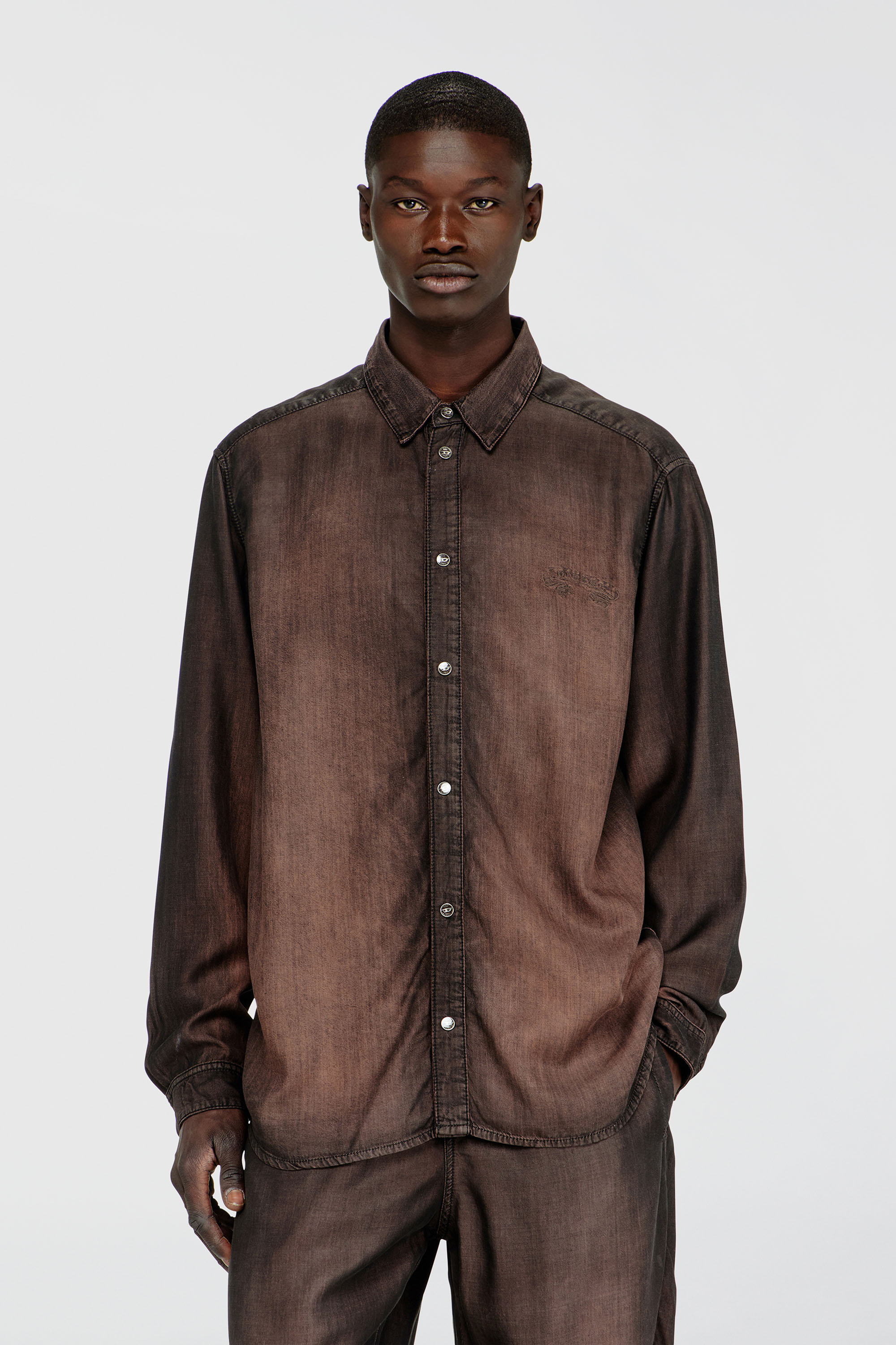 Diesel - D-SIMPLY-S16, Camicia in denim fluido spalmato Uomo in Marrone - 1