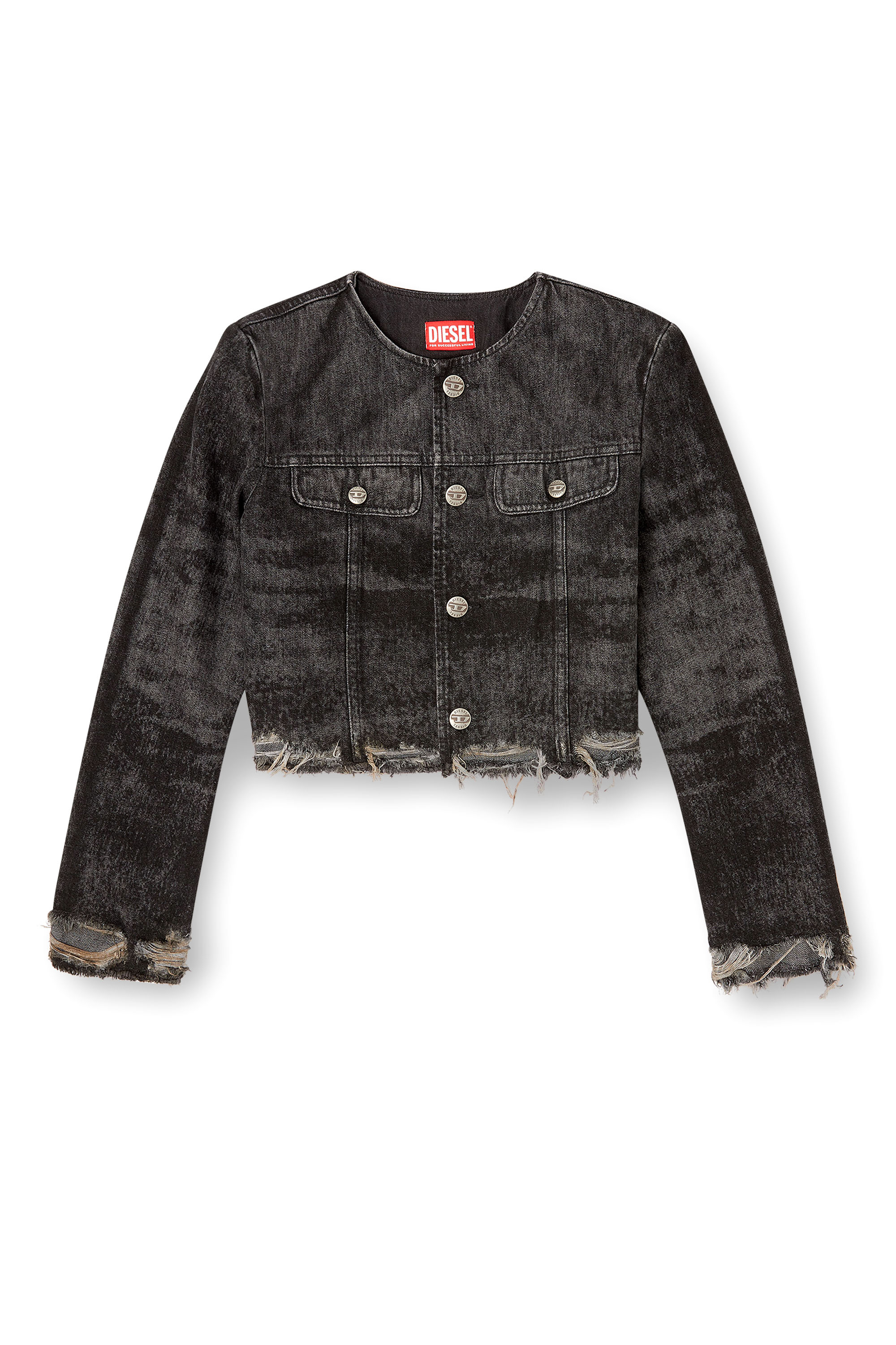 Diesel - DE-GRAFFY-FSH, Giacca in denim cotone-canapa laserato Donna in Nero - 3