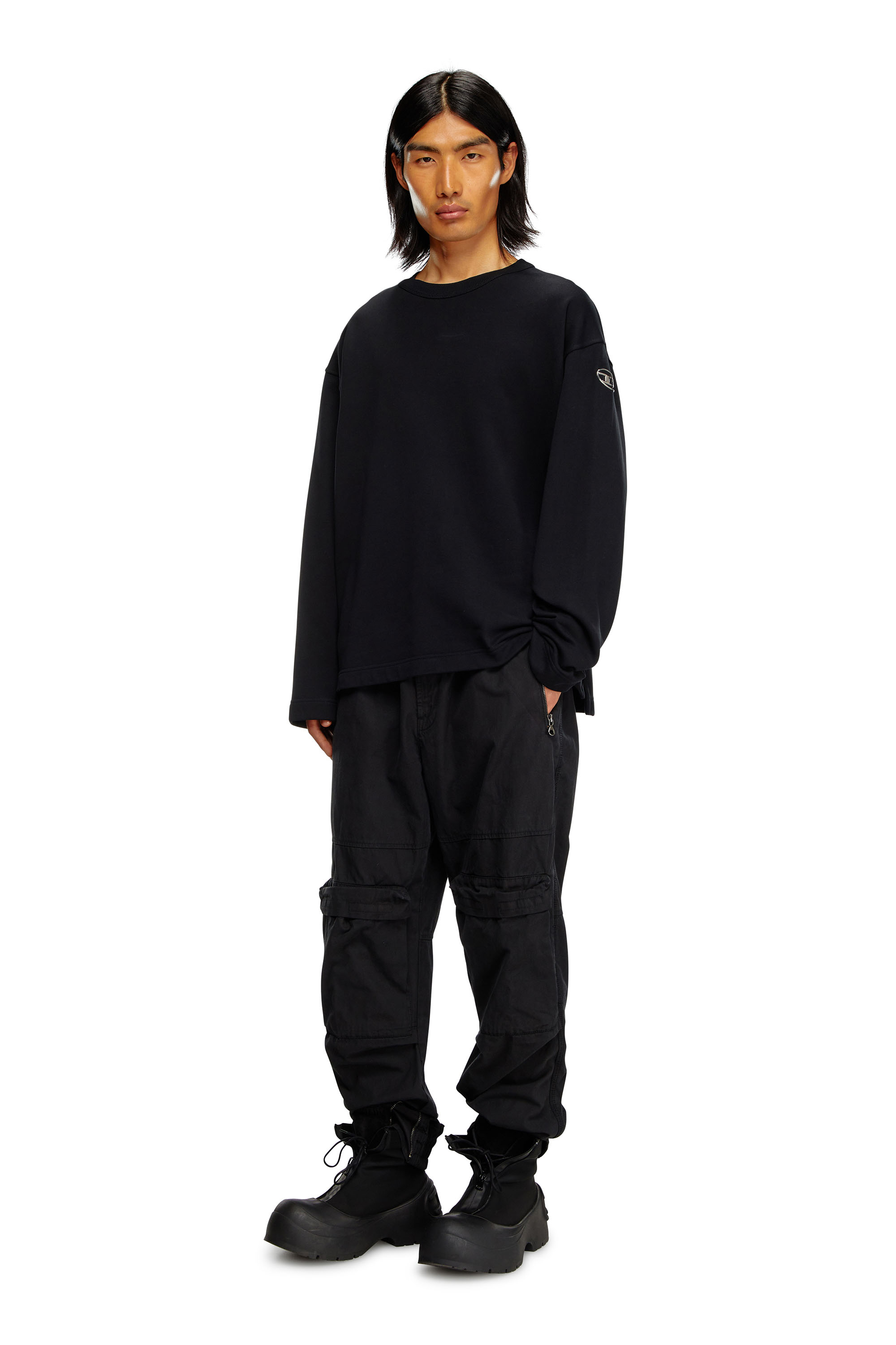 Diesel - S-MACSIS-OD, Felpa oversize con logo metallico Uomo in Nero - 1