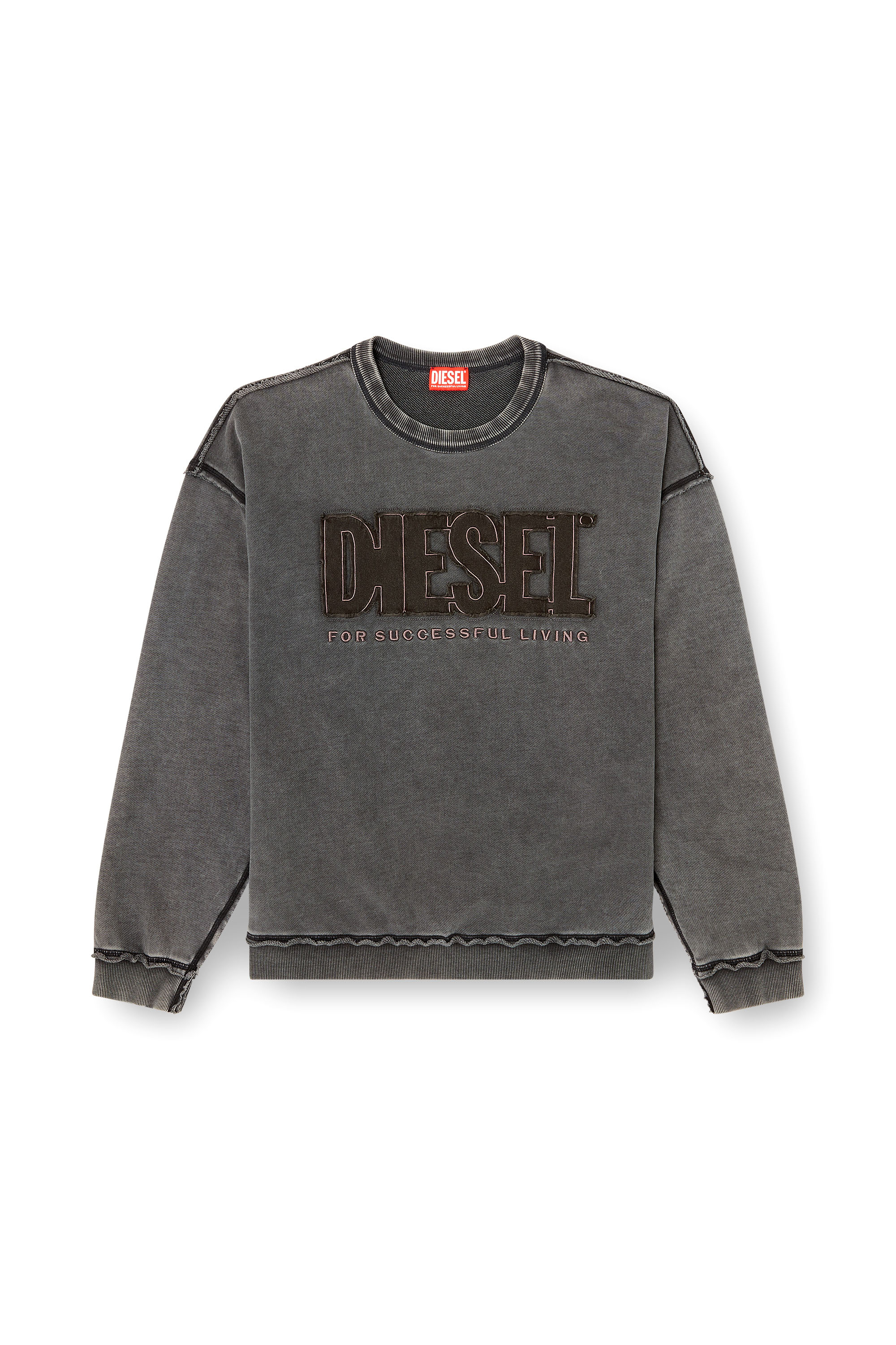 Diesel - S-BOXT-RAW-V1, Felpa in cotone con logo applicato Uomo in Grigio - 3