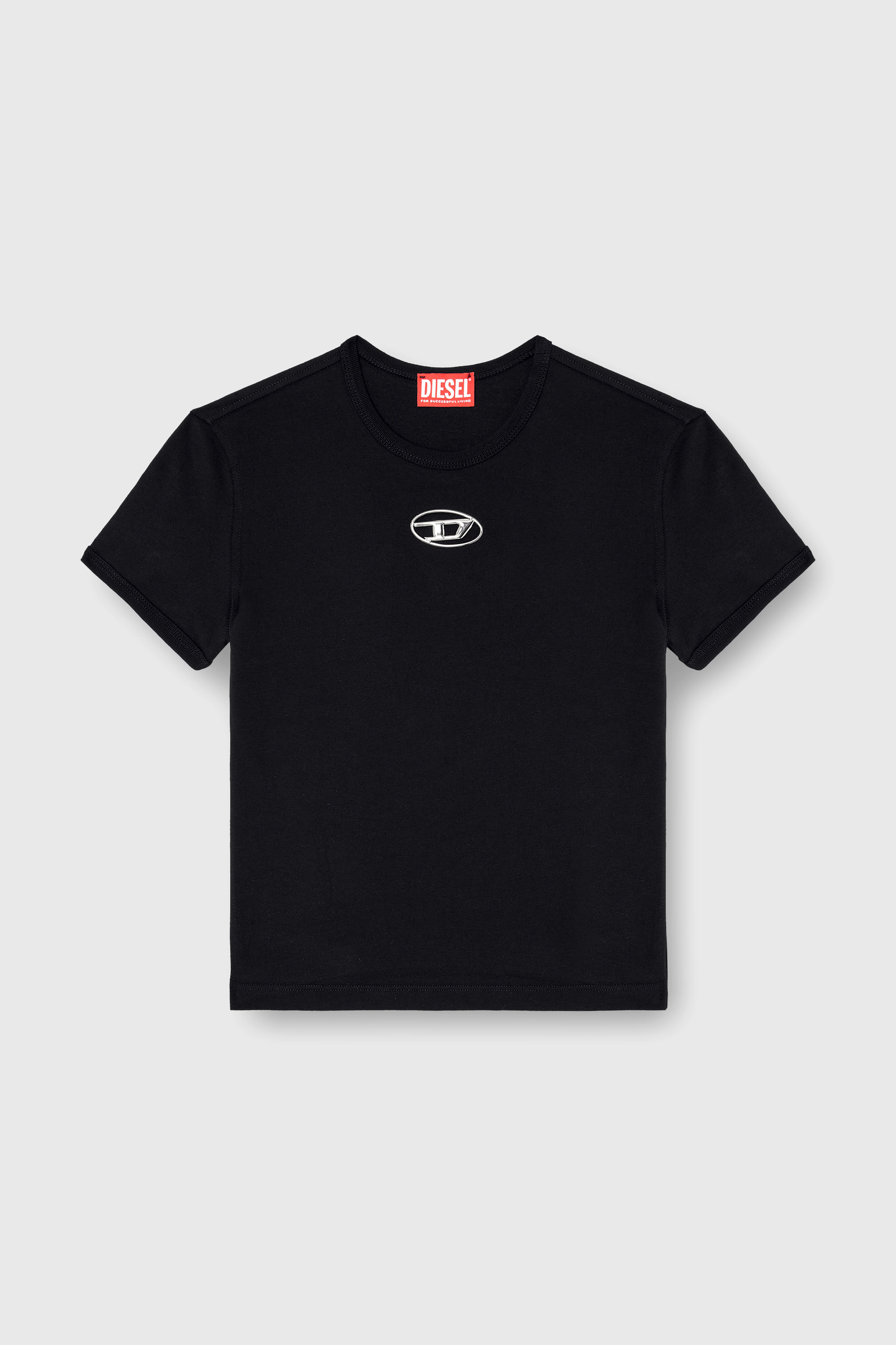 Diesel - T-UNCUTIE-LONG-OD-Q1, T-shirt slim con logo Oval D cut-out Donna in Nero - 2