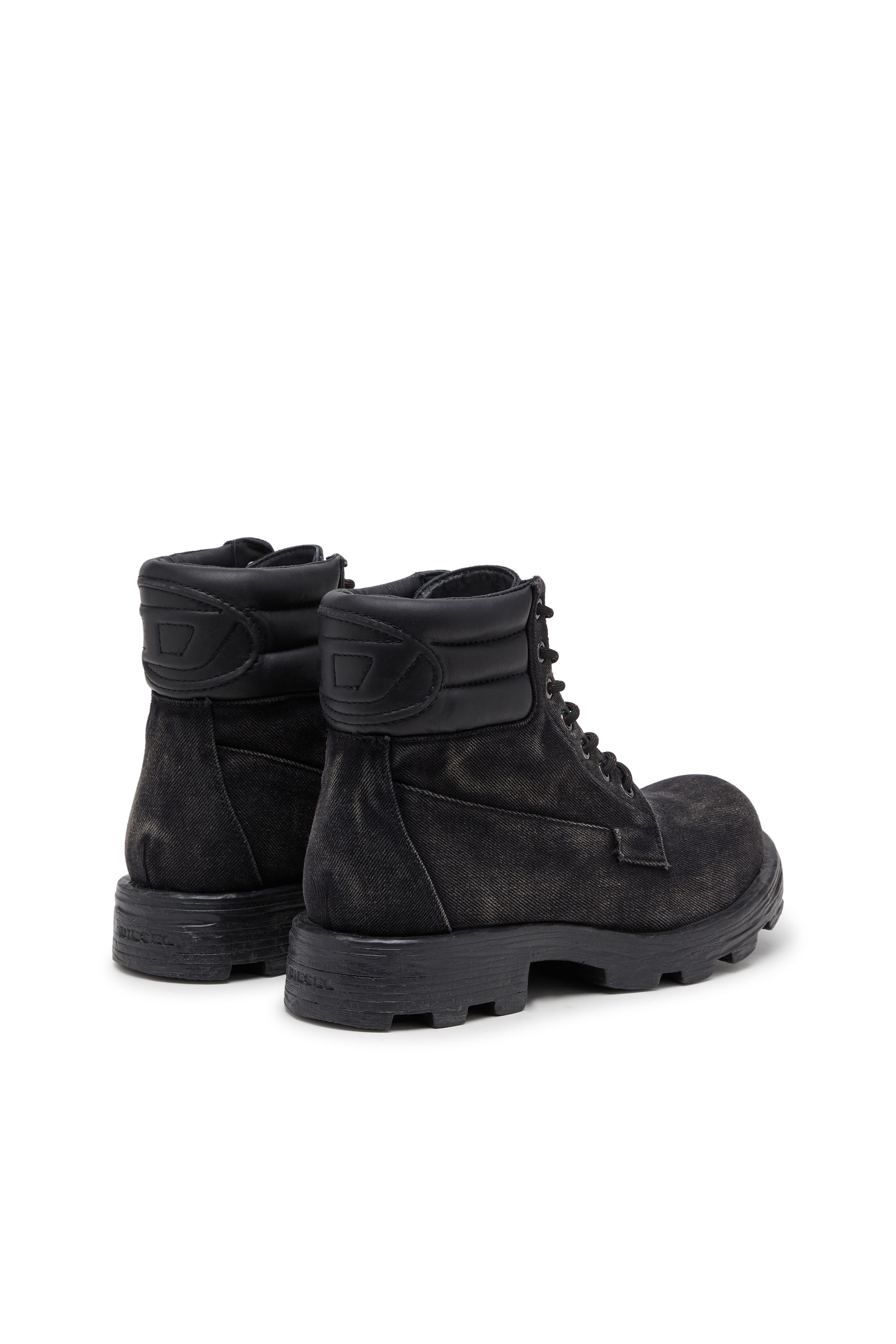 Diesel - D-HAMMER LACE UP, D-Hammer-Anfibi in denim e pelle Uomo in Nero - 3