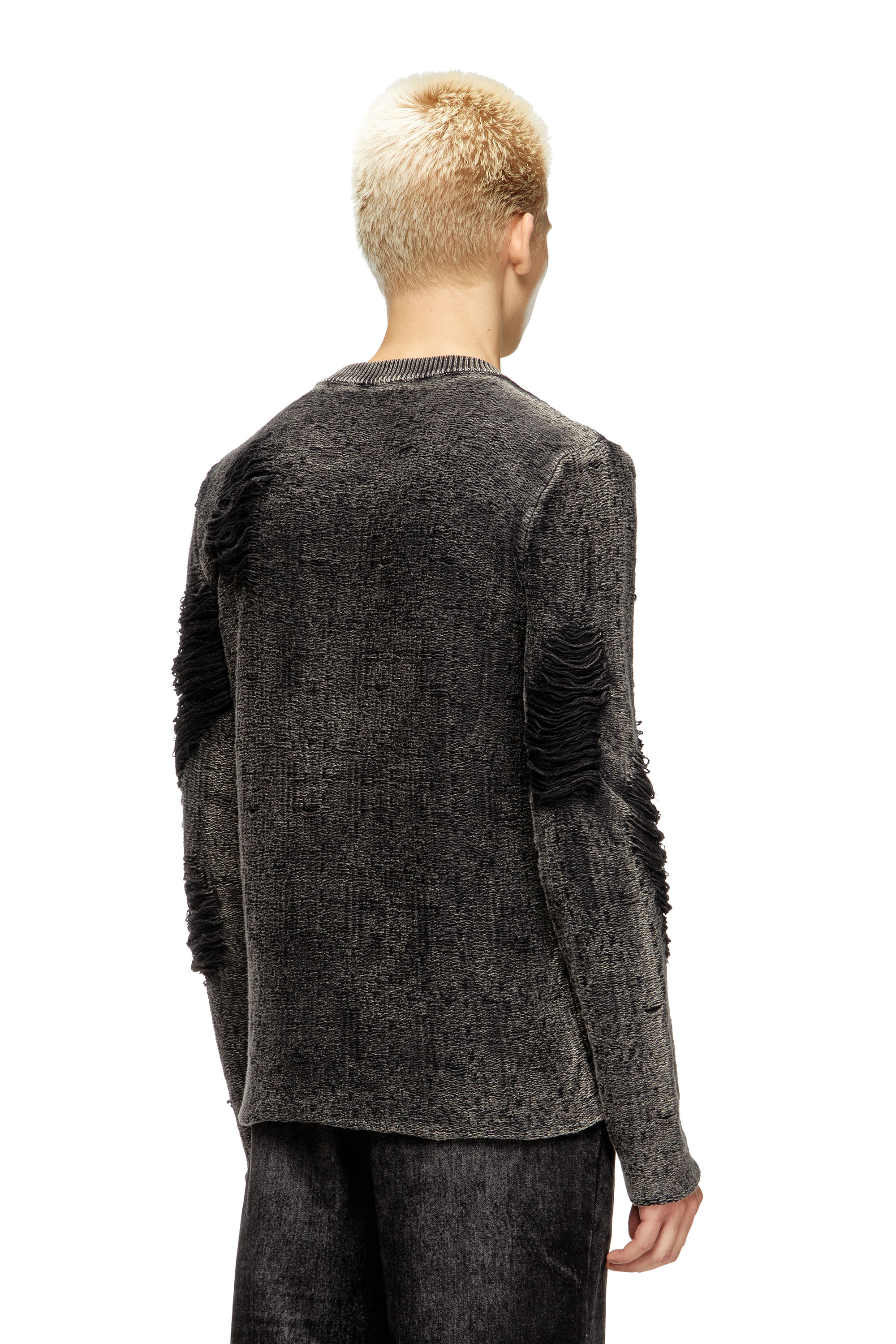 Diesel - K-FJORDI-ROUND, Maglione destroyed con fili fluttuanti Uomo in Nero - 4
