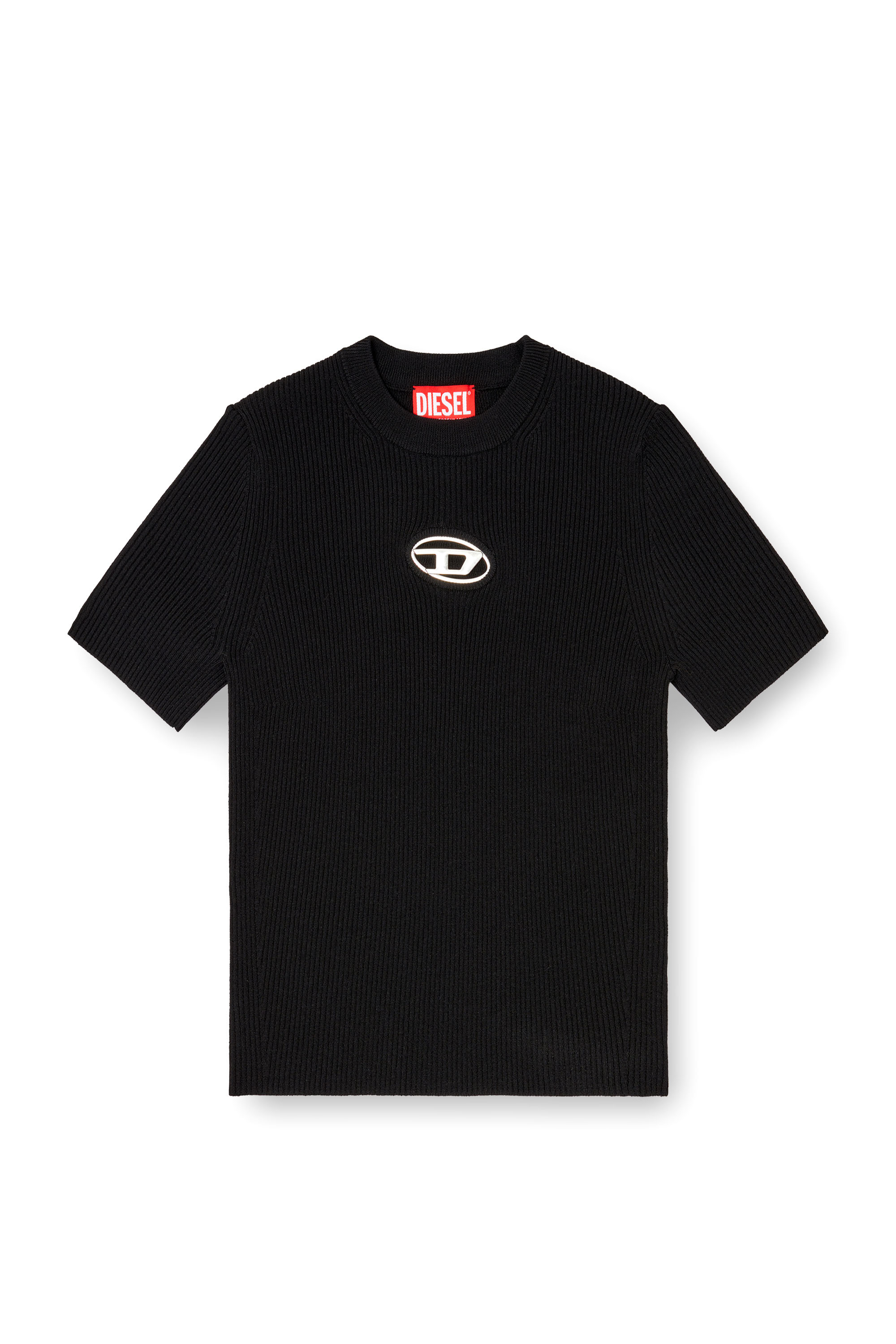 Diesel - M-VALARI-SS, Maglia a manica corta con Oval D metallico Donna in Nero - 2