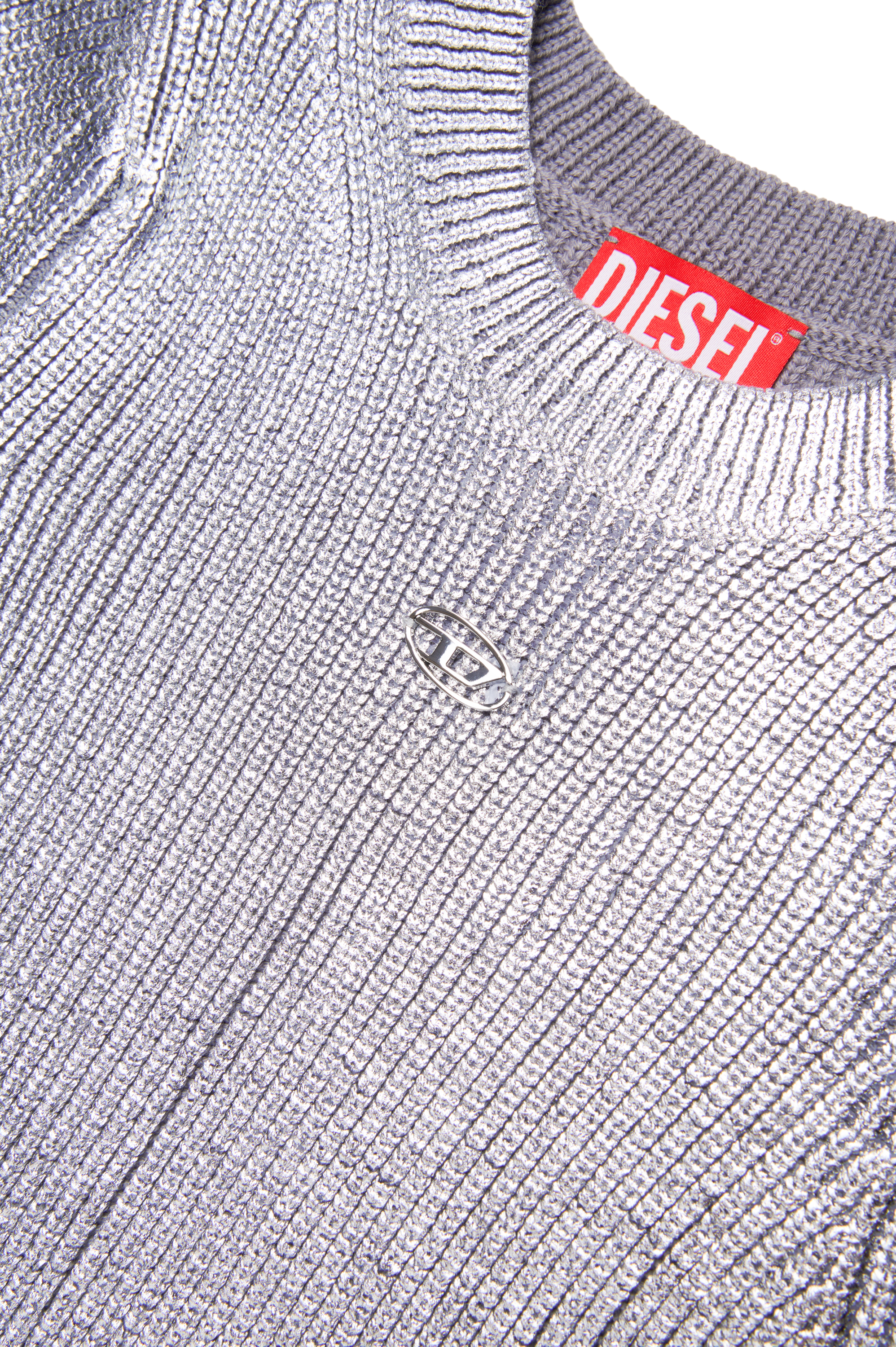 Diesel - DSILVLONG, Donna Abito metallizzato in maglia spalmata in Argento - Image 4
