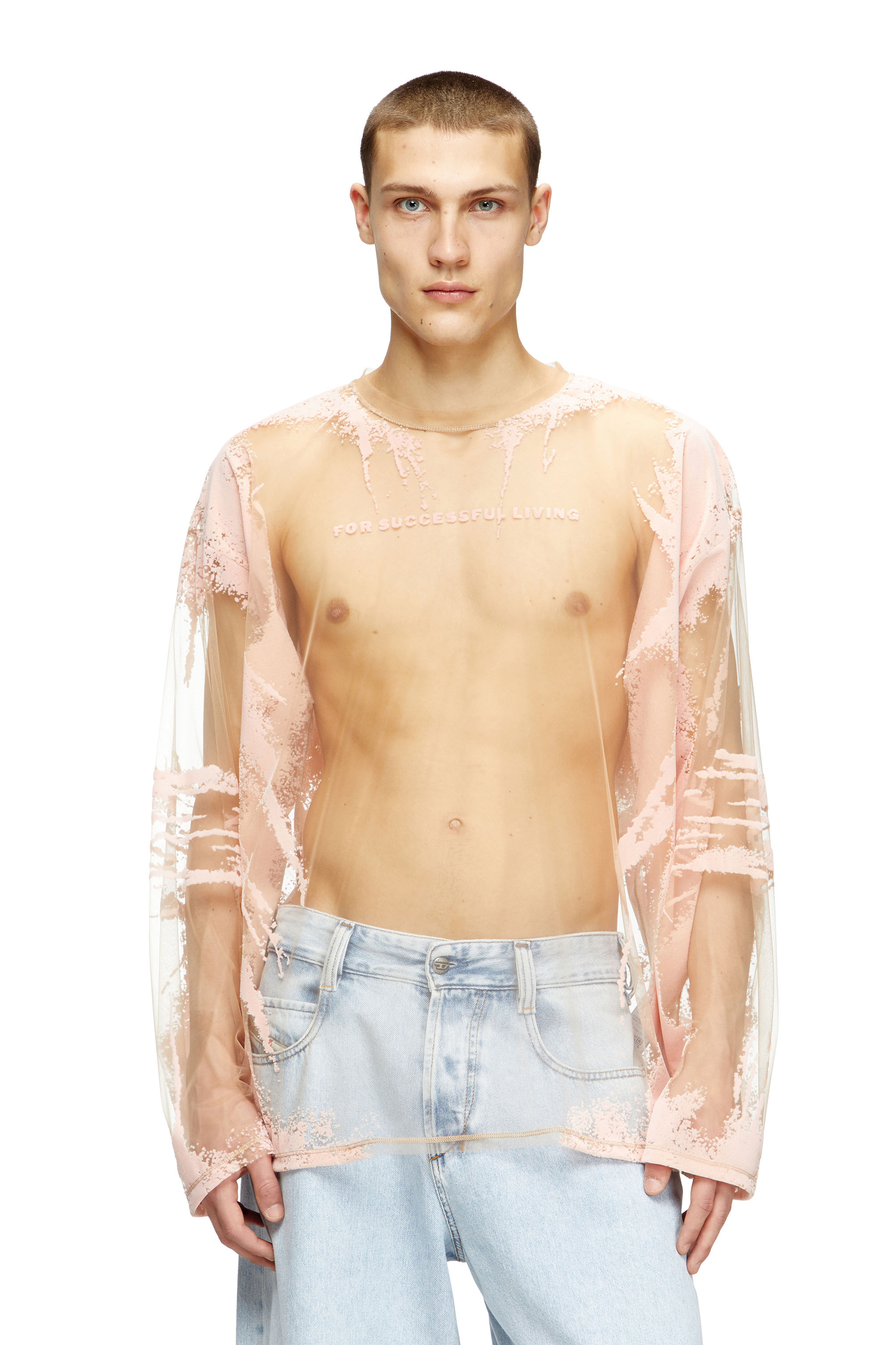 Diesel - T-HASSAN-LS-A, T-shirt a maniche lunghe in nylon con stampa DJ Unisex in Rosa - 3