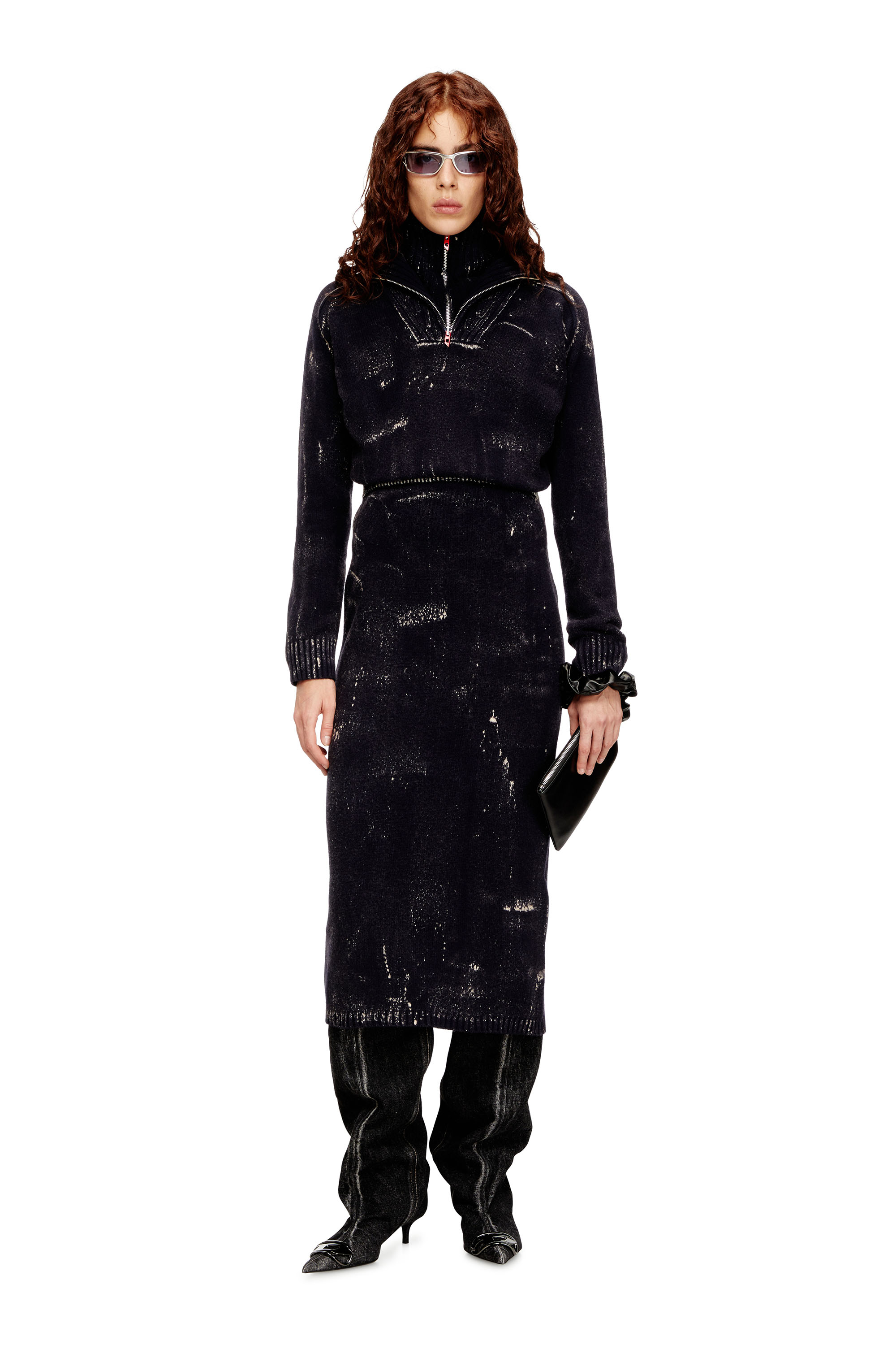 Diesel - M-MARCELLE, Abito midi in maglia di misto lana Donna in Nero - 1