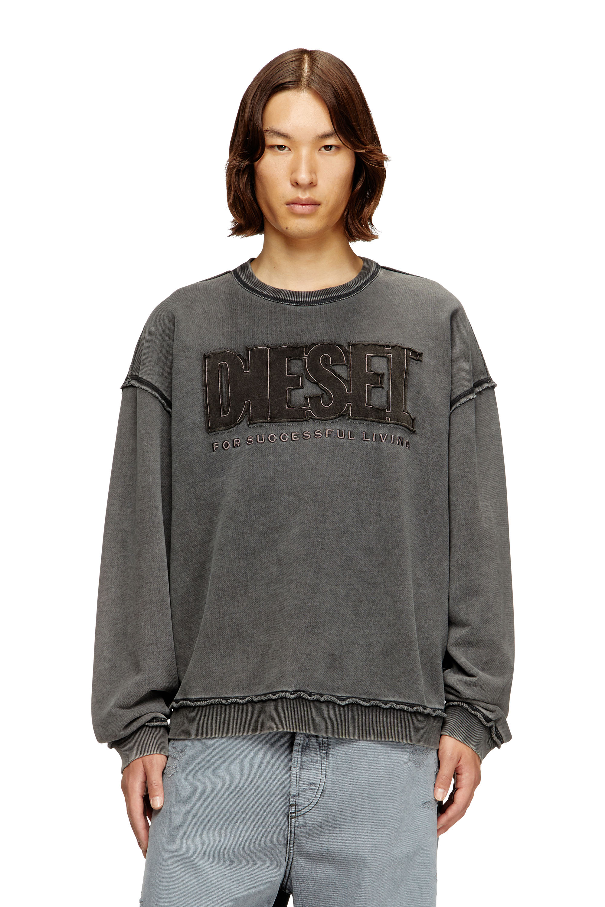 Diesel - S-BOXT-RAW-V1, Felpa in cotone con logo applicato Uomo in Grigio - 1