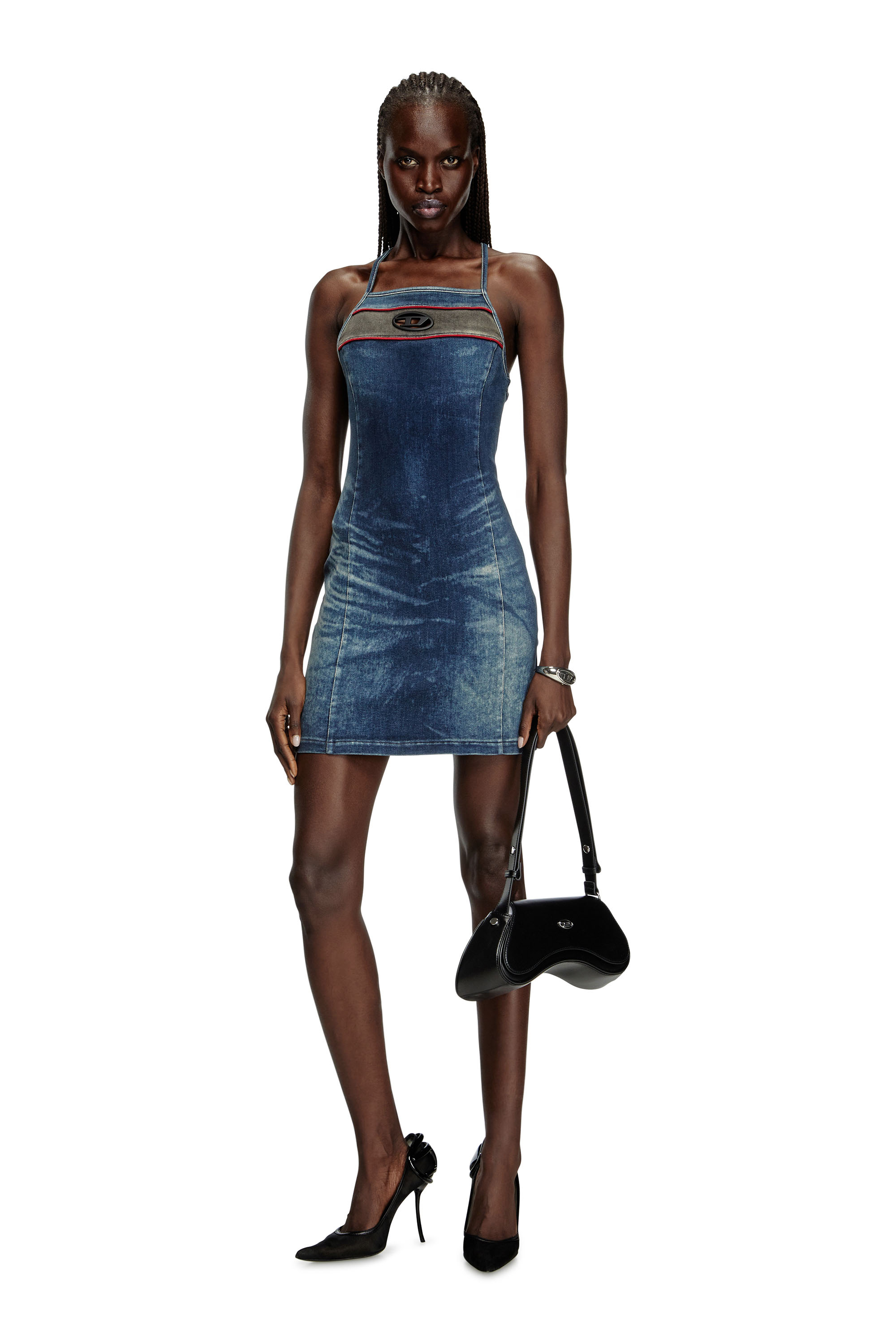 Diesel - DE-PILU-DRESS-S, Abito corto in denim stretch bicolore Donna in Blu - 3