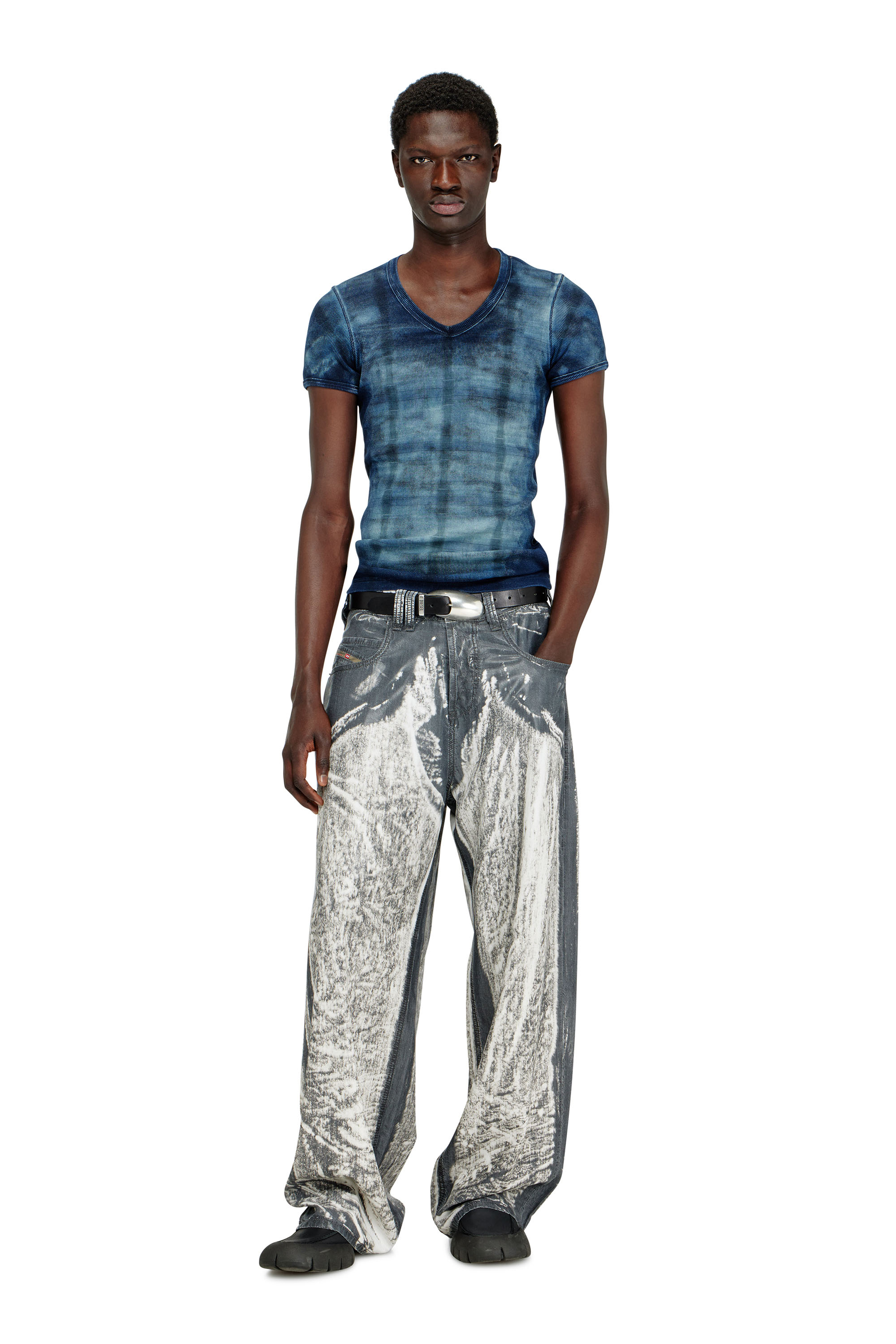 Diesel - T-LUUCAS, Top a coste con stampa check effetto X-Ray Uomo in Blu - 2