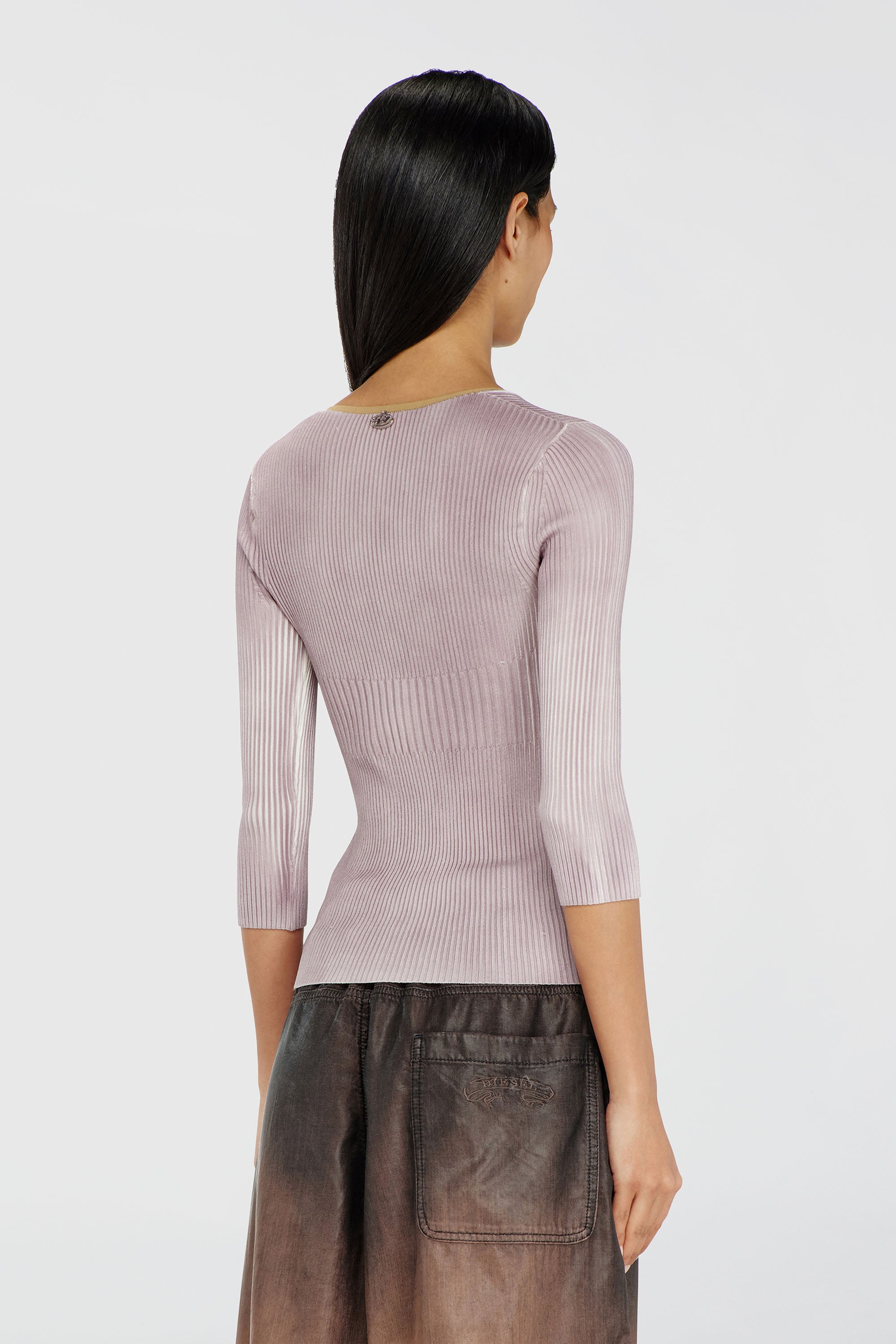 Diesel - M-SARMANI, Maglia a costine con scollo a V e bande a contrasto Donna in Viola - 4