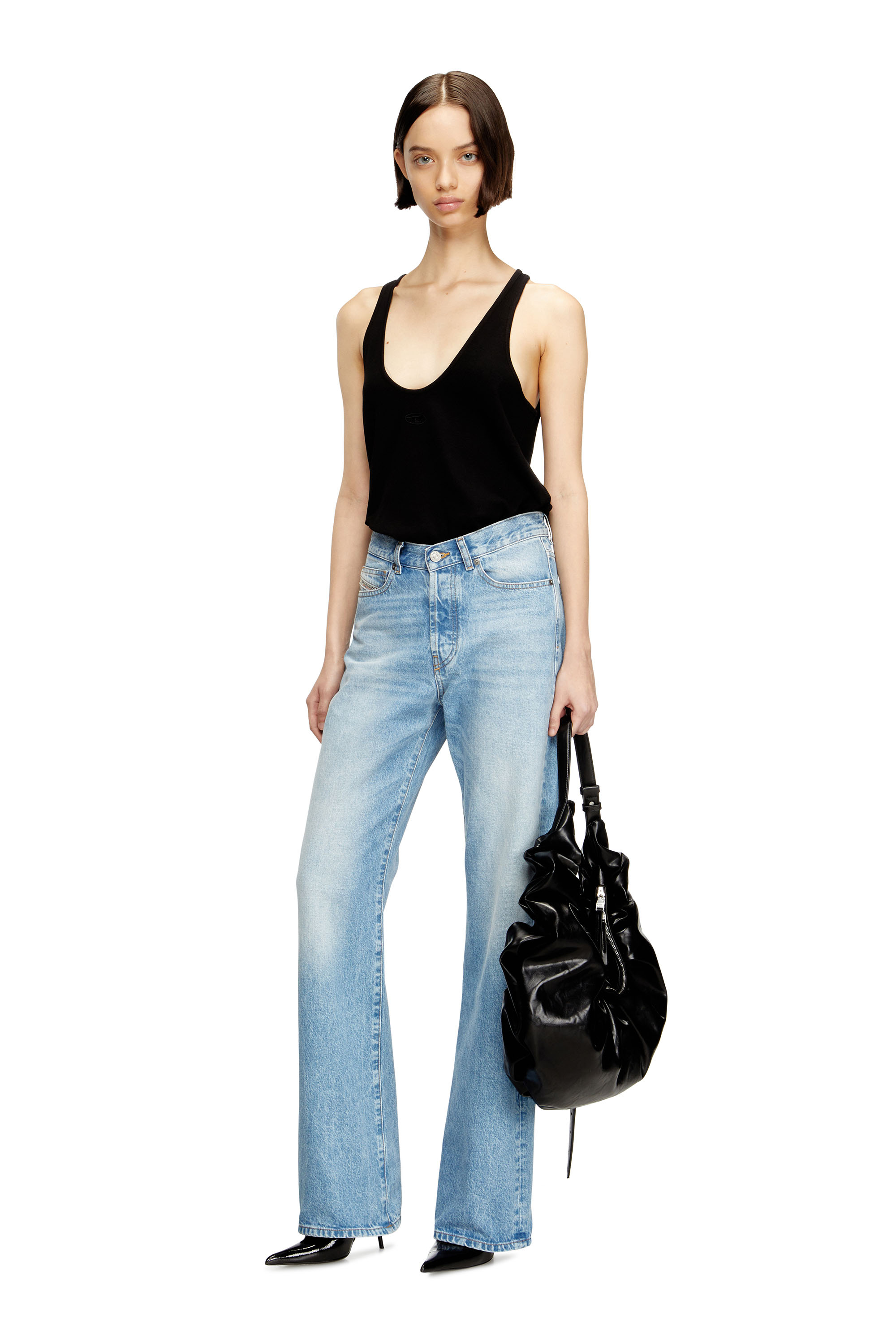 Diesel - T-IPSYA-LKDS, Canotta a costine con Oval D Donna in Nero - 2