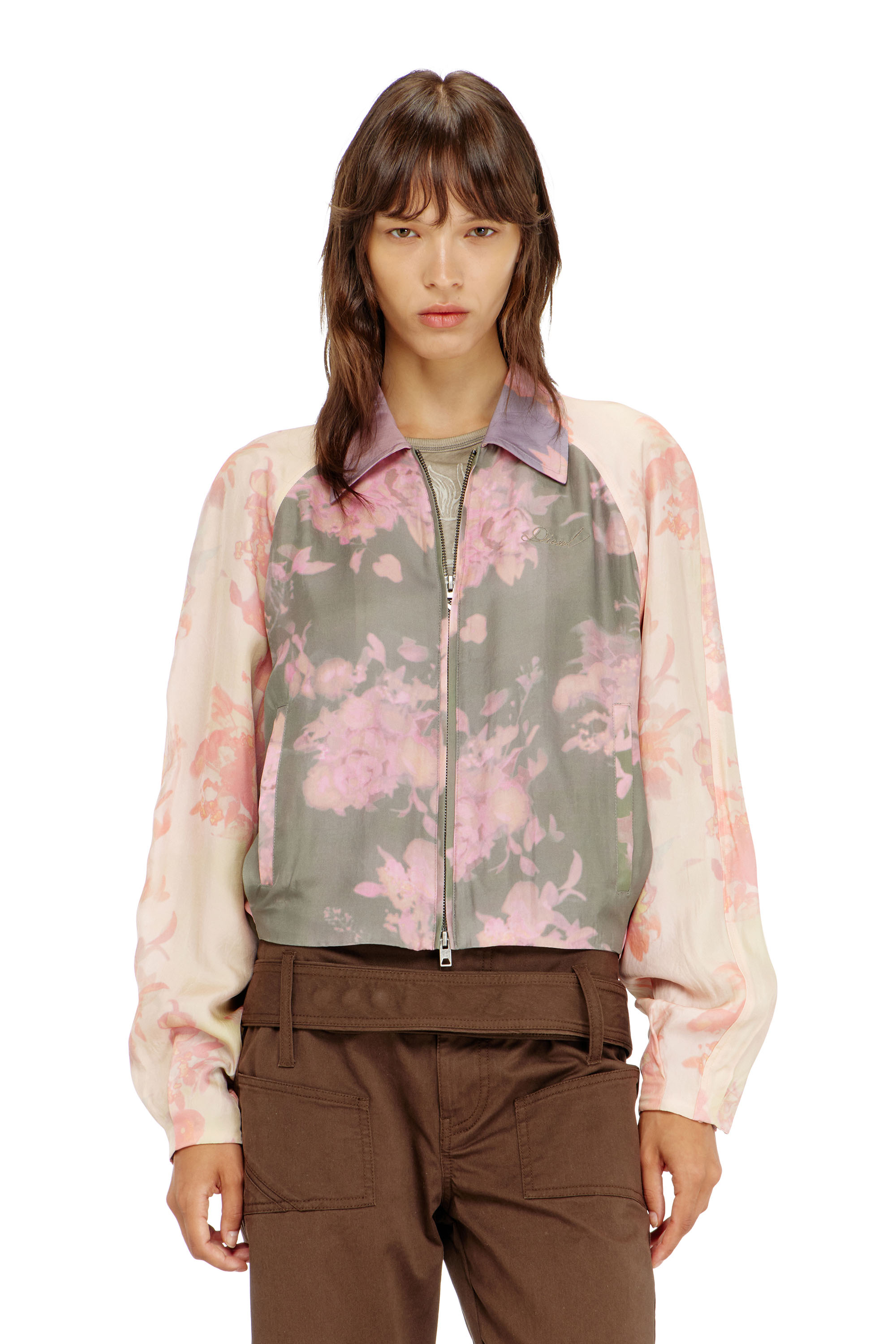 Diesel - G-ALENA, Giacca bomber floreale in acetato stropicciato Donna in Multicolor - 1