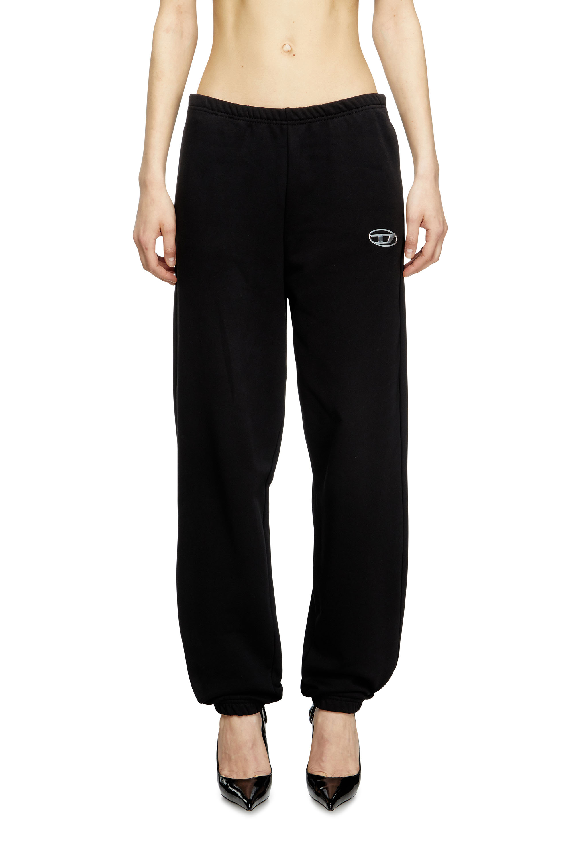 Diesel - P-LACYN-OD, Pantaloni tuta con Oval D metallizzato Donna in Nero - 1