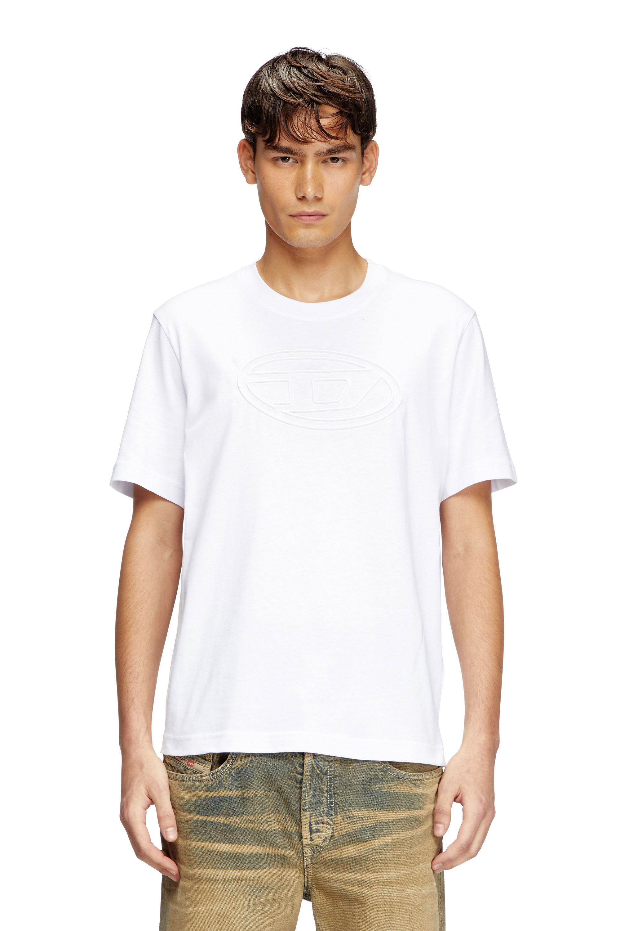 Diesel - T-ADJUST-BIGOVAL, T-shirt con Oval D in rilievo Uomo in Bianco - 3