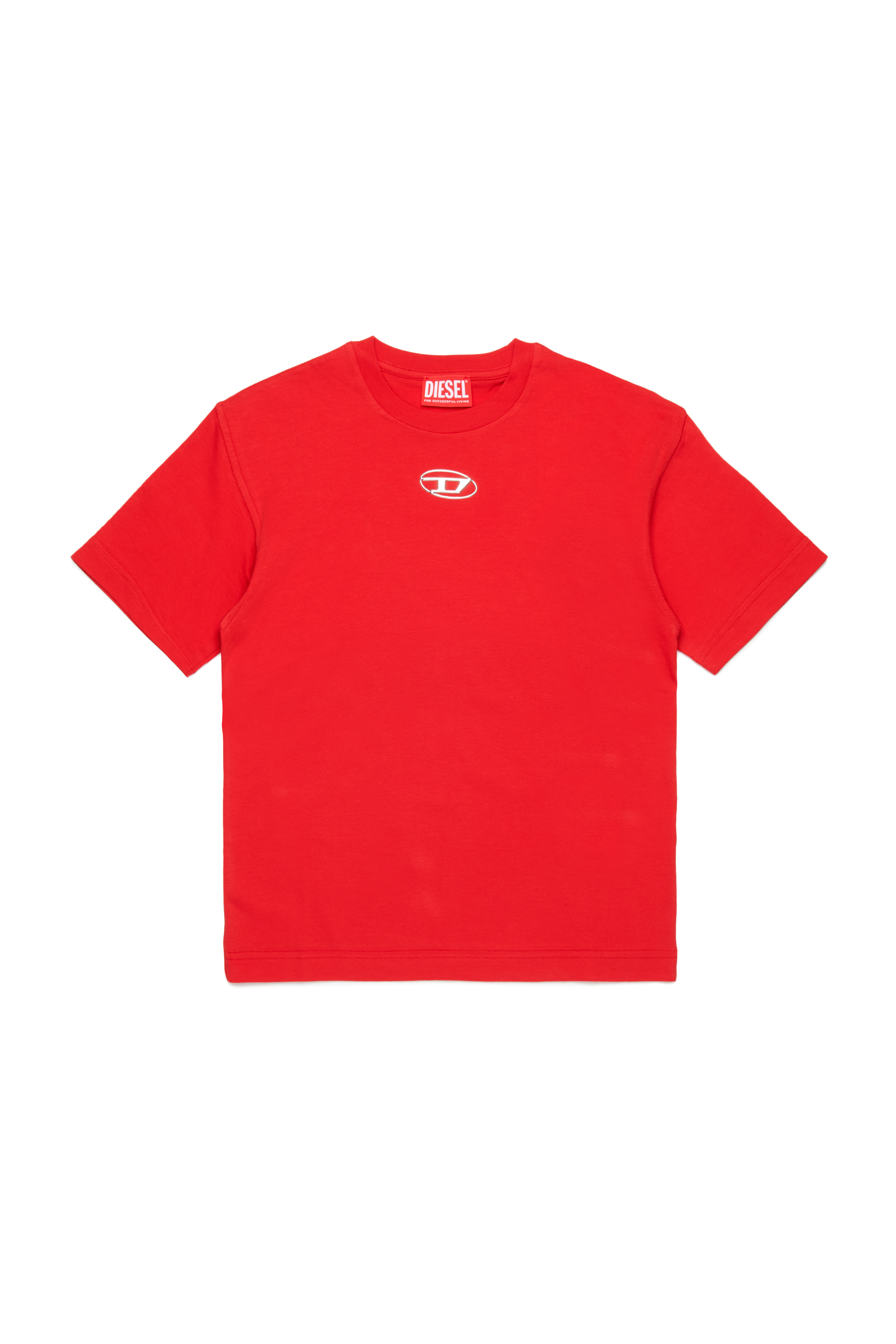 Diesel - TMARCUS OVER, T-shirt con logo Oval D effetto metallo Uomo in Rosso - 1