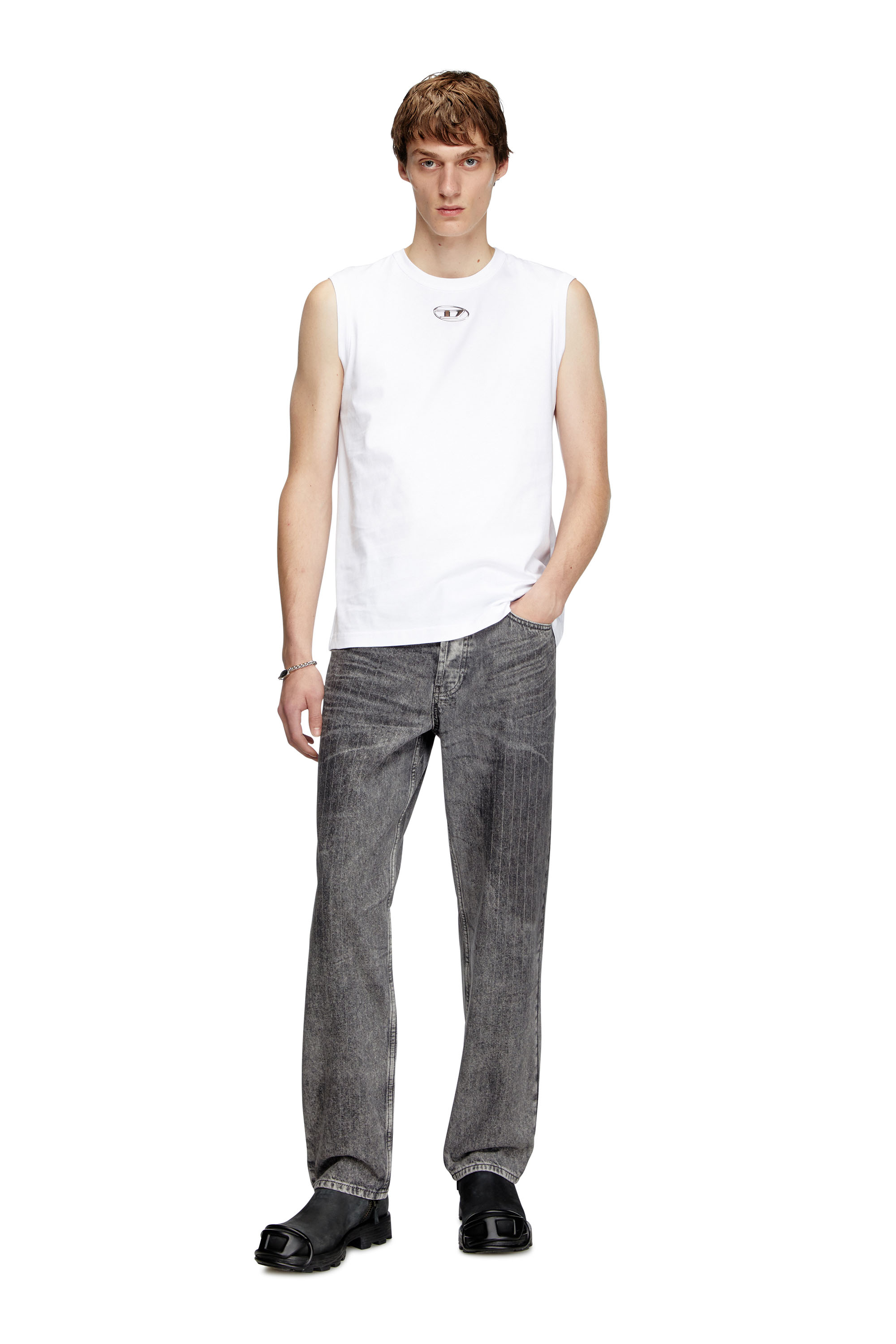 Diesel - T-BISCO-OD, Tank top con Oval D metallizzato Uomo in Bianco - 1