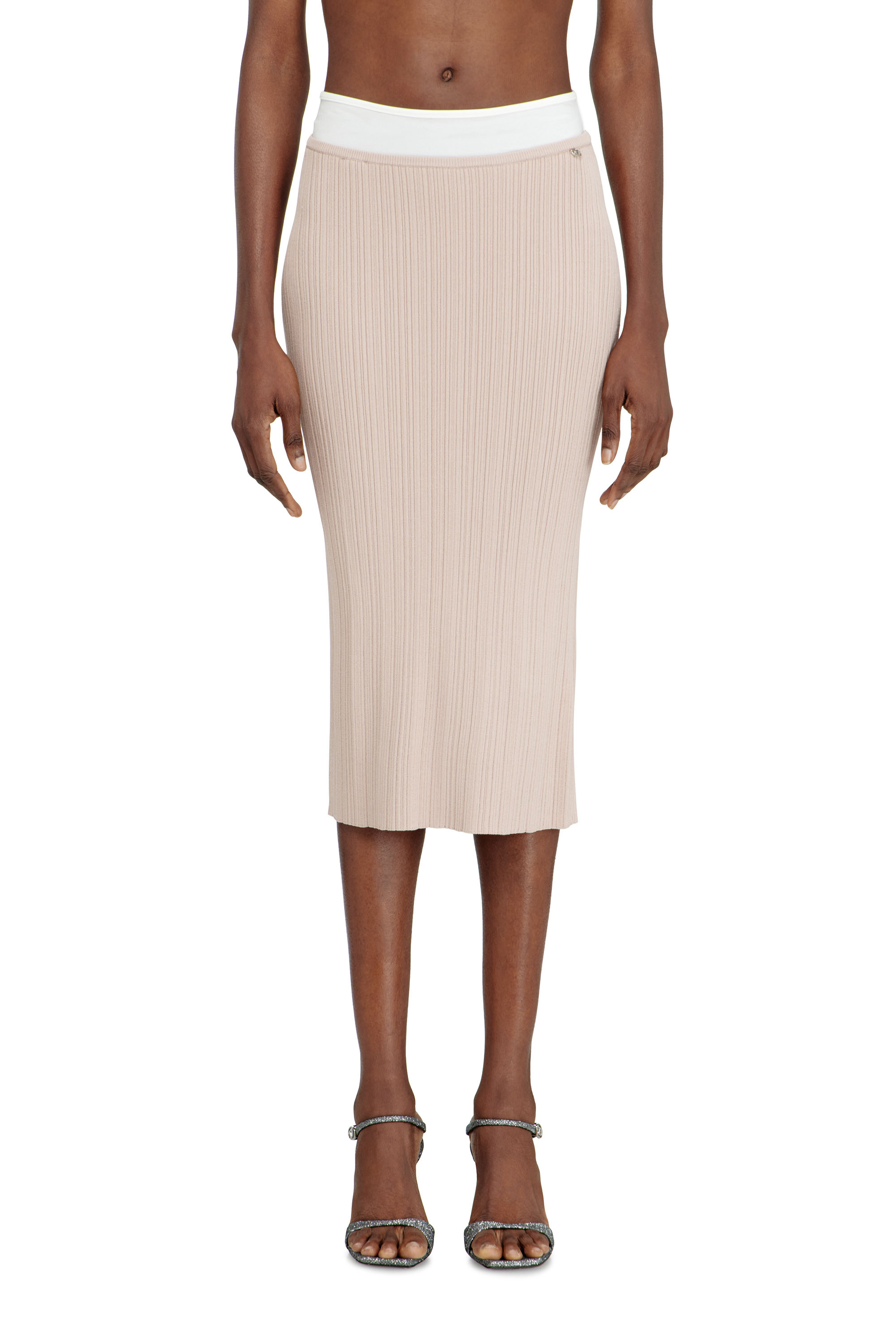 Diesel - M-ZINIA, Gonna a costine con cintura a contrasto Donna in Rosa - 1