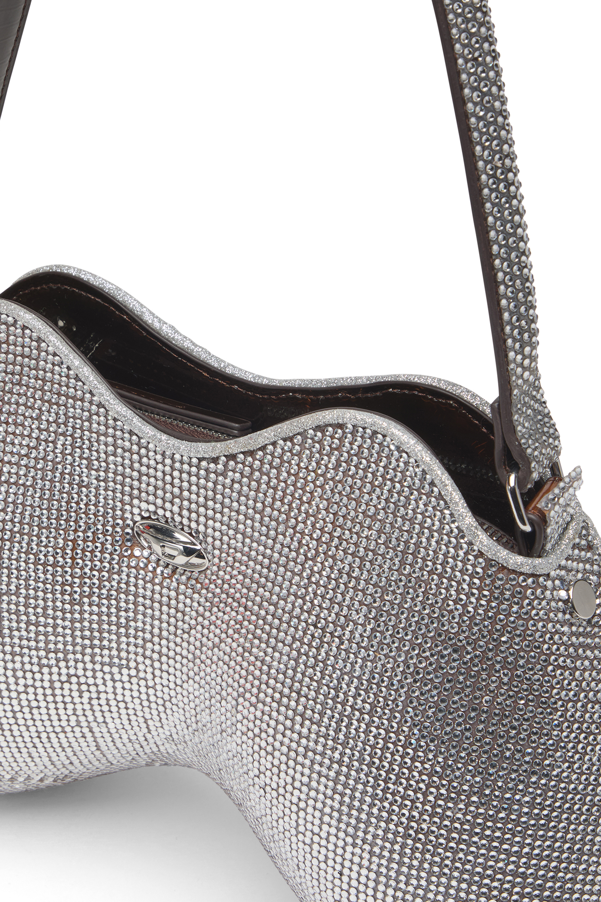 Diesel - DOUBLE-D SHOULDER, Double-D-Borsa a spalla ricoperta di cristalli Donna in Argento - 3