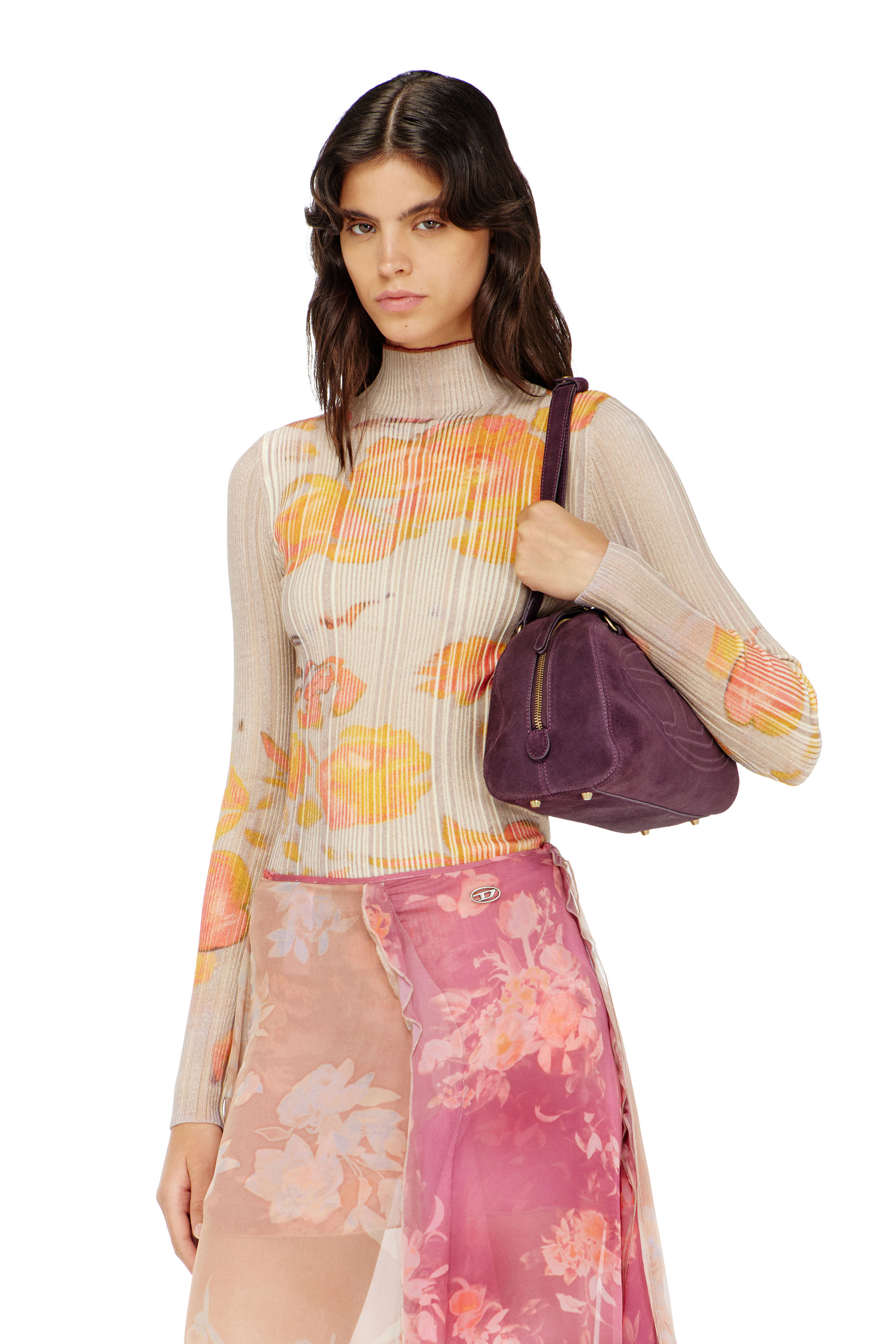 Diesel - M-IORIA, Dolcevita in lana a costine con stampa floreale Donna in ToBeDefined - 1