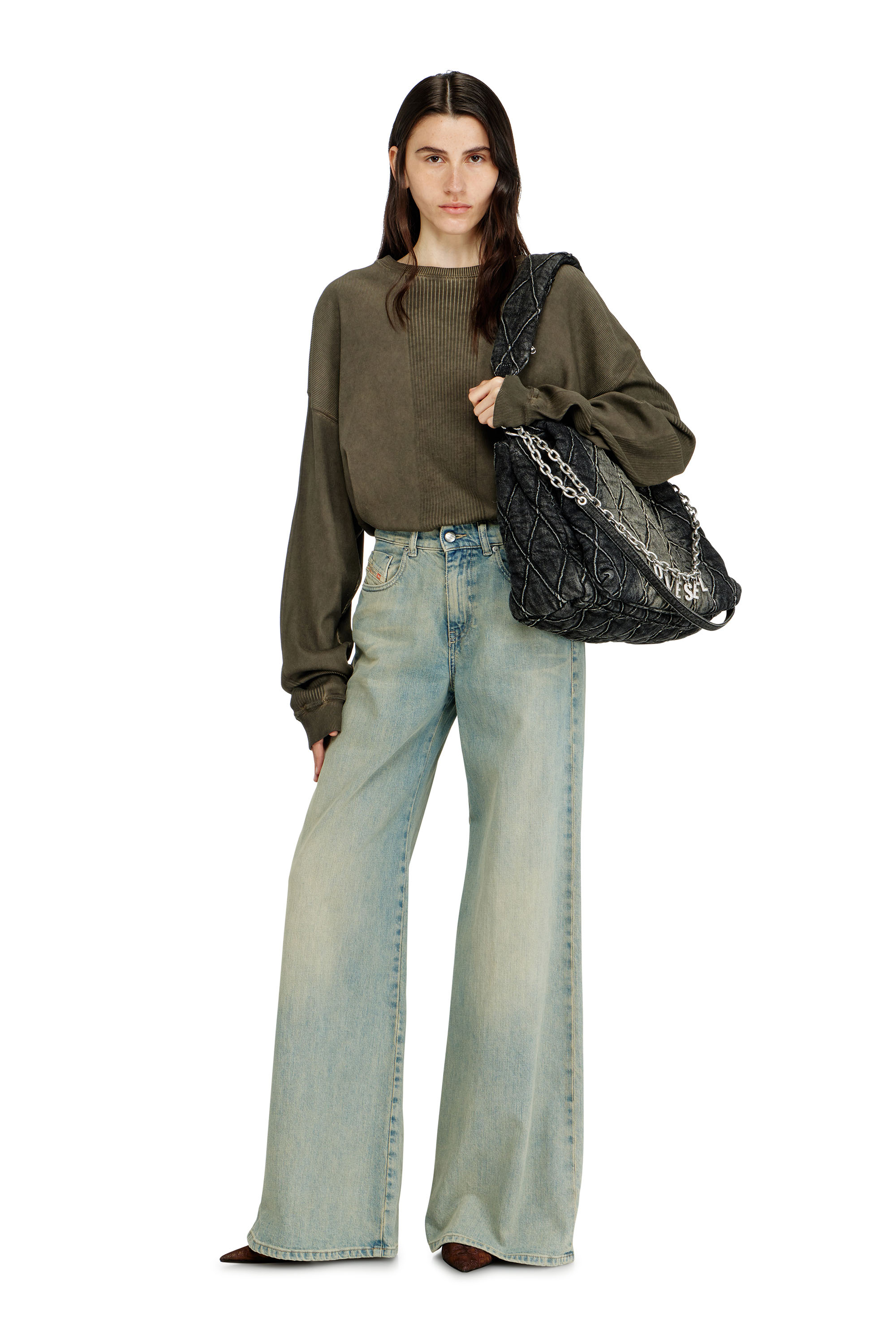 Diesel - CHARM-D SHOULDER L, Charm-D-Borsa a spalla grande in denim trapuntato e trattato Donna in Nero - 1