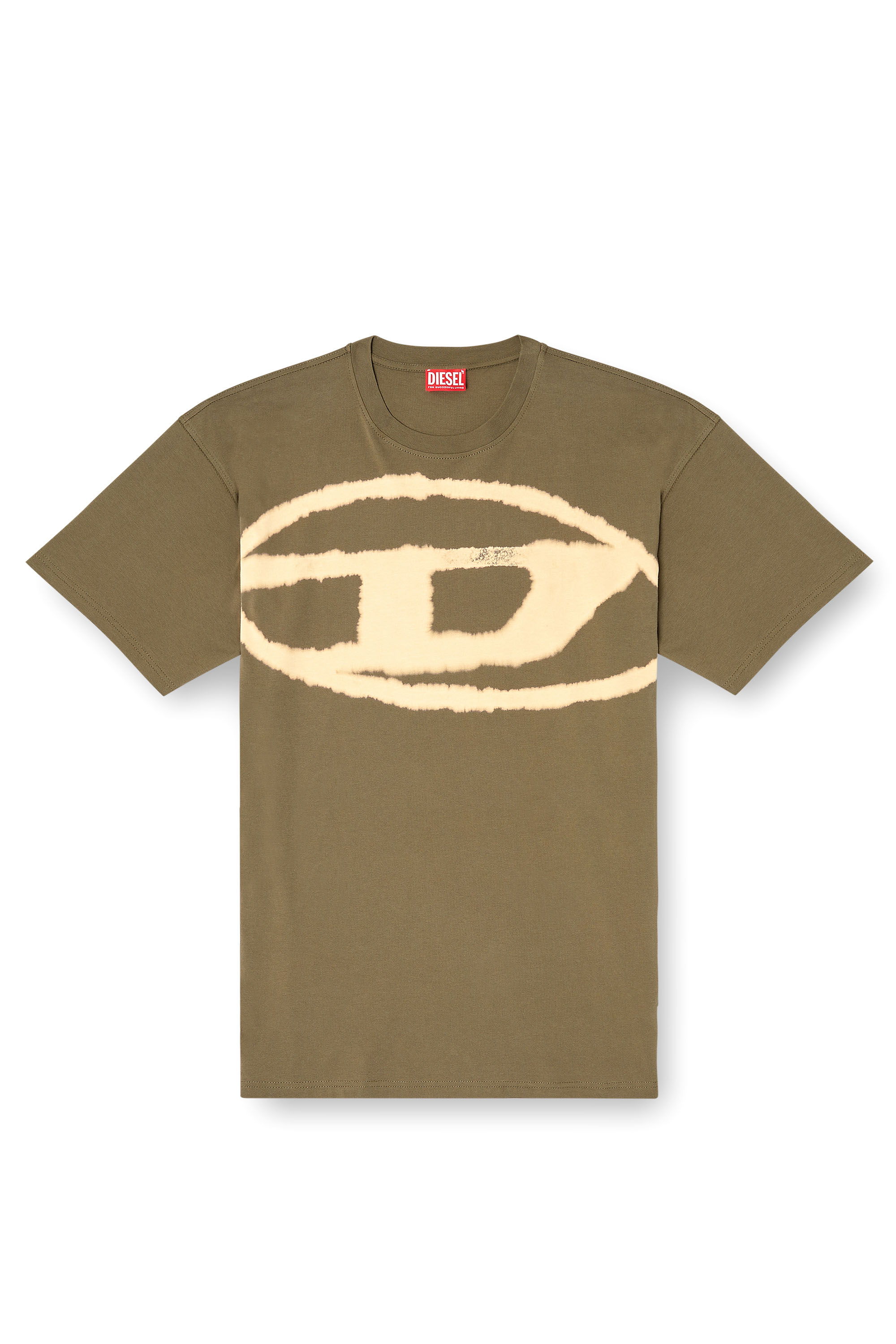 Diesel - T-BOXT-BLEACH, T-shirt con logo Oval D effetto bleach Uomo in Verde - 2