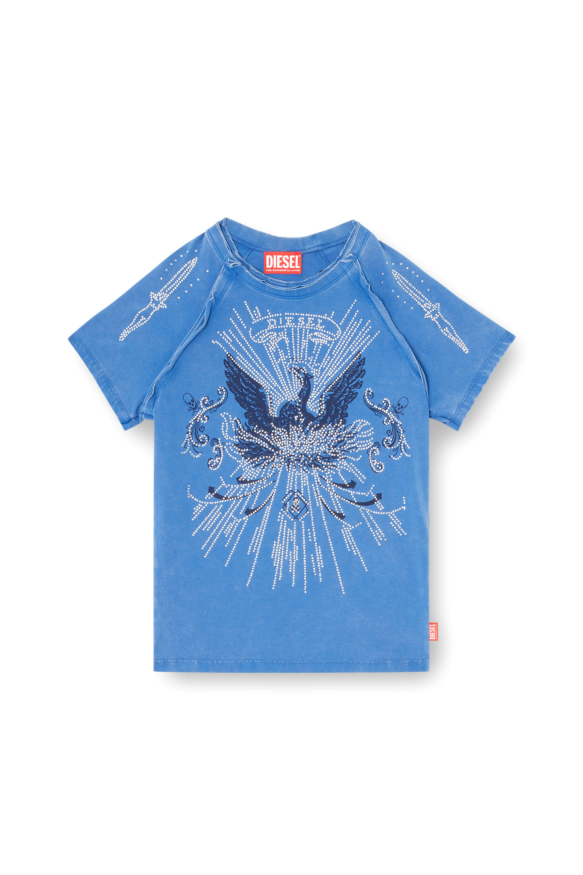 Diesel - T-ROWEENA, T-shirt Phoenix con strass Donna in Blu - 3