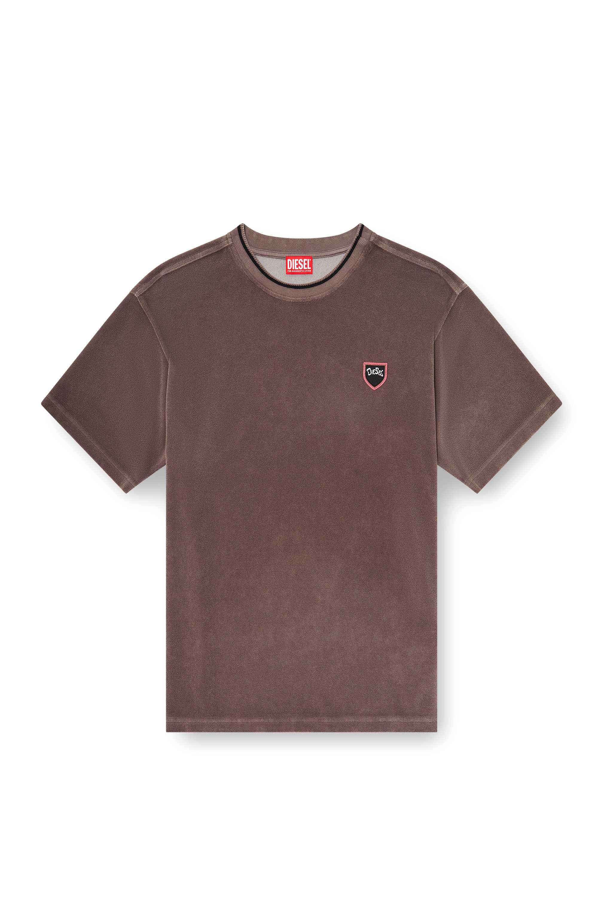 Diesel - T-SPONGY, T-shirt in ciniglia con patch a scudo Uomo in Marrone - 3