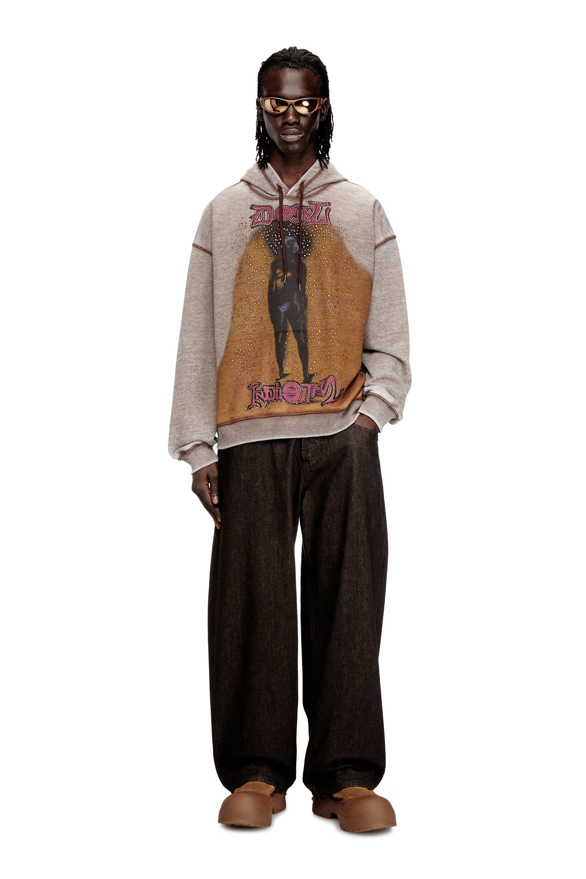 Diesel - S-BOXT-CHAN-HOOD, Felpa con cappuccio in tessuto scuba rilassato con lavaggio effetto marmo Uomo in Grigio - 2