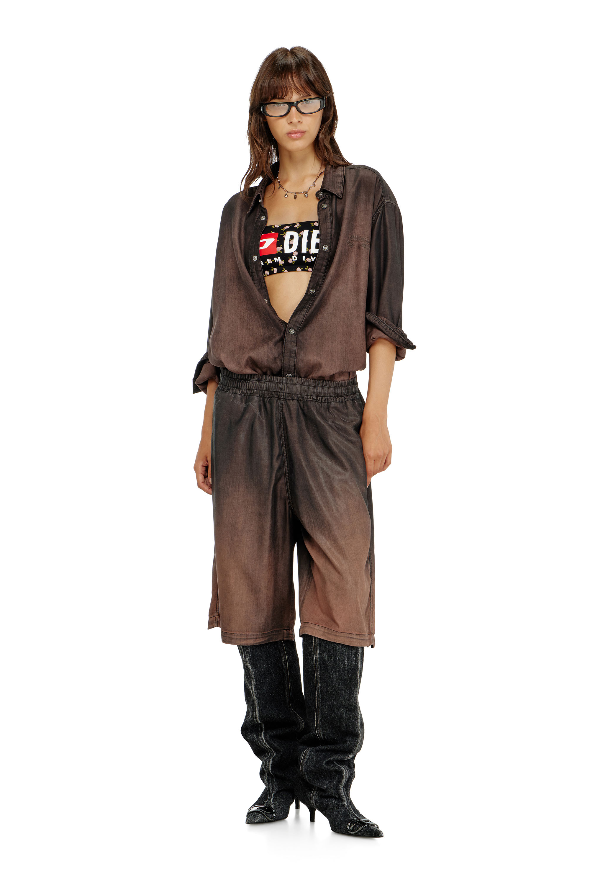 Diesel - MELANIE-C-D-CORE, Reggiseno a fascia in cotone con stampa floreale all-over Donna in Nero - 4