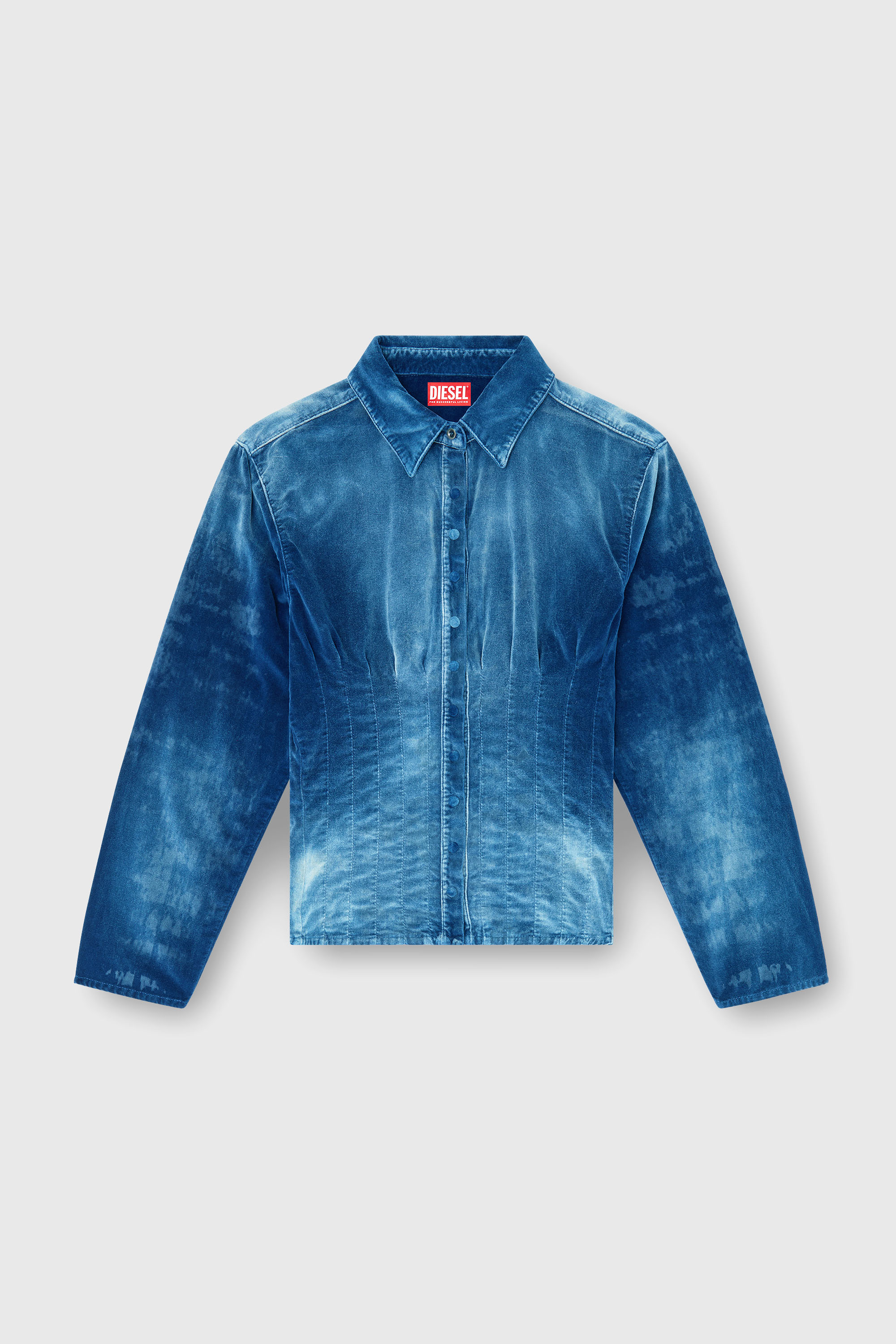 Diesel - DE-SINDI-FSJ, Woman's Shirt in velvet denim in Dark Blue - 2